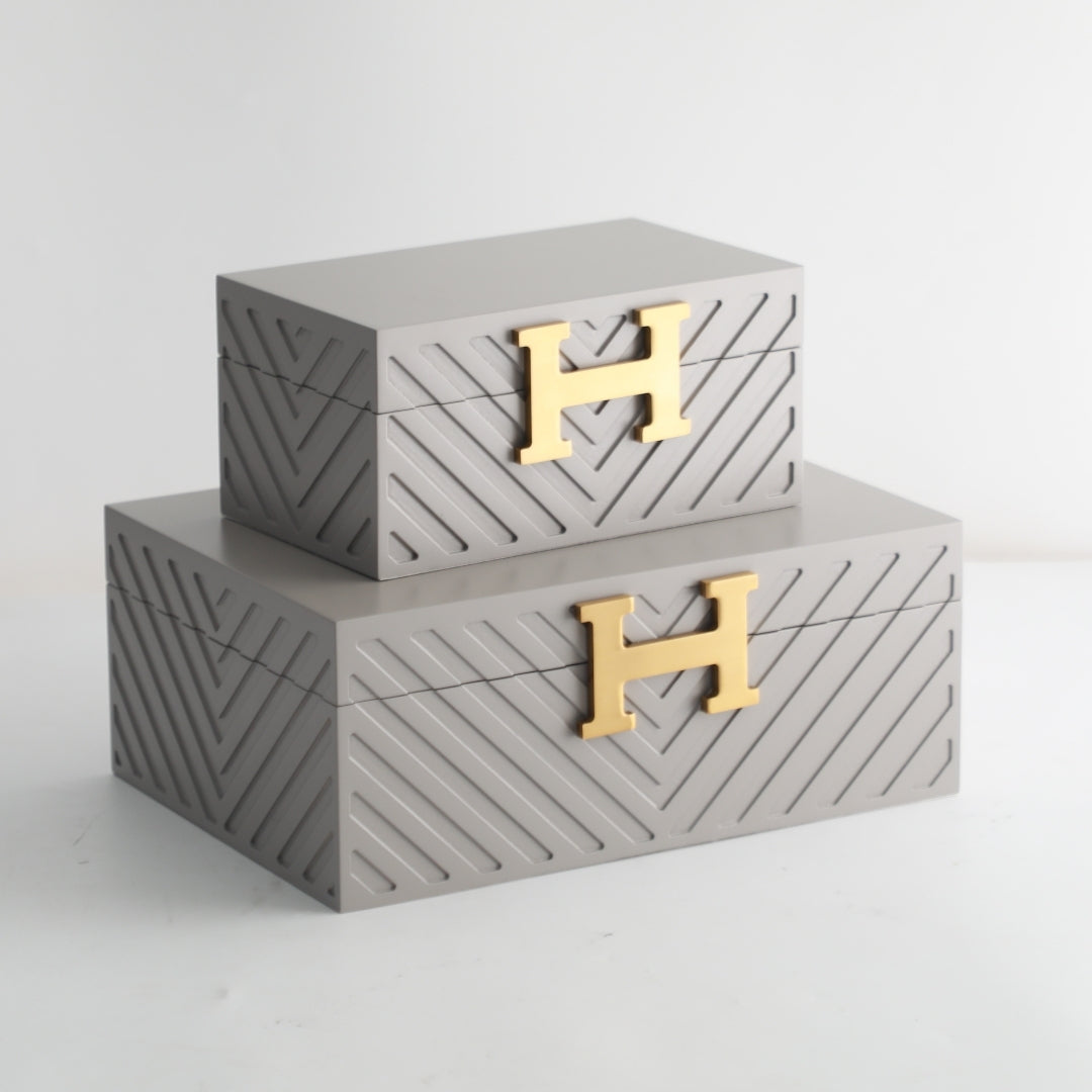 Contemporary Matt Grey MDF and Metal Storage Box