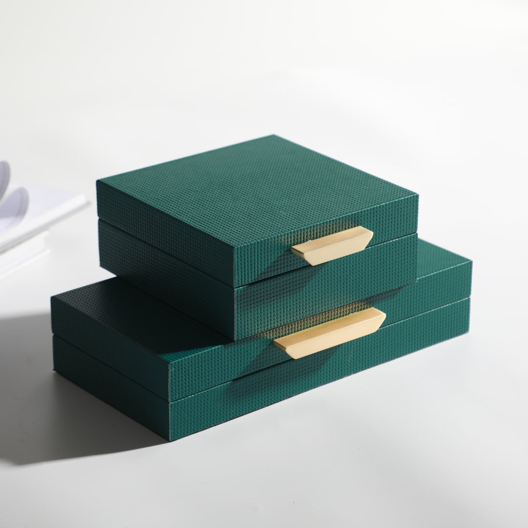 Sleek Green PU Leather, MDF, and Metal Storage Box