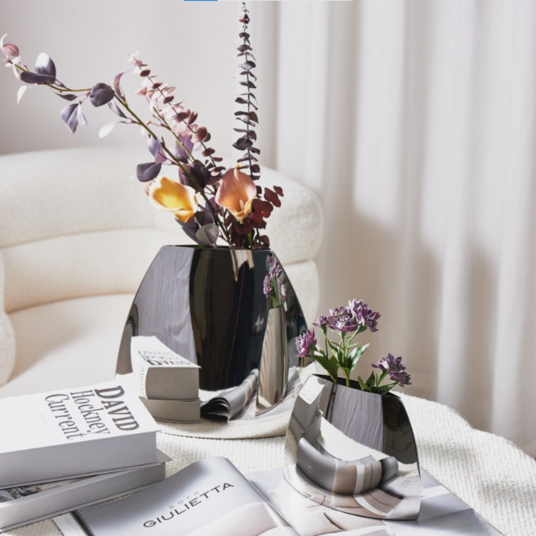 Majestic Silver Steel Statement Vase