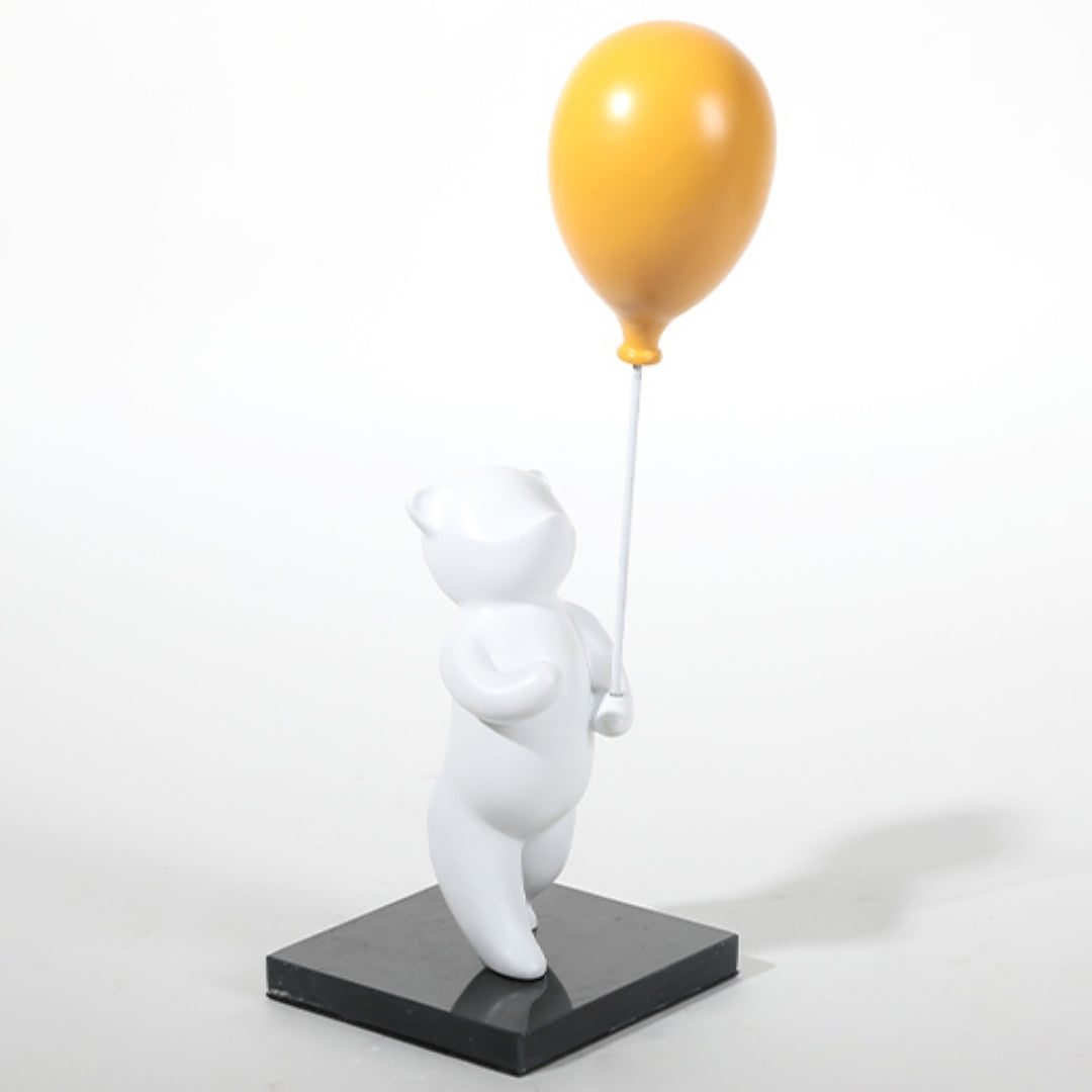 Whimsical Bear with Orange Balloon Figurine