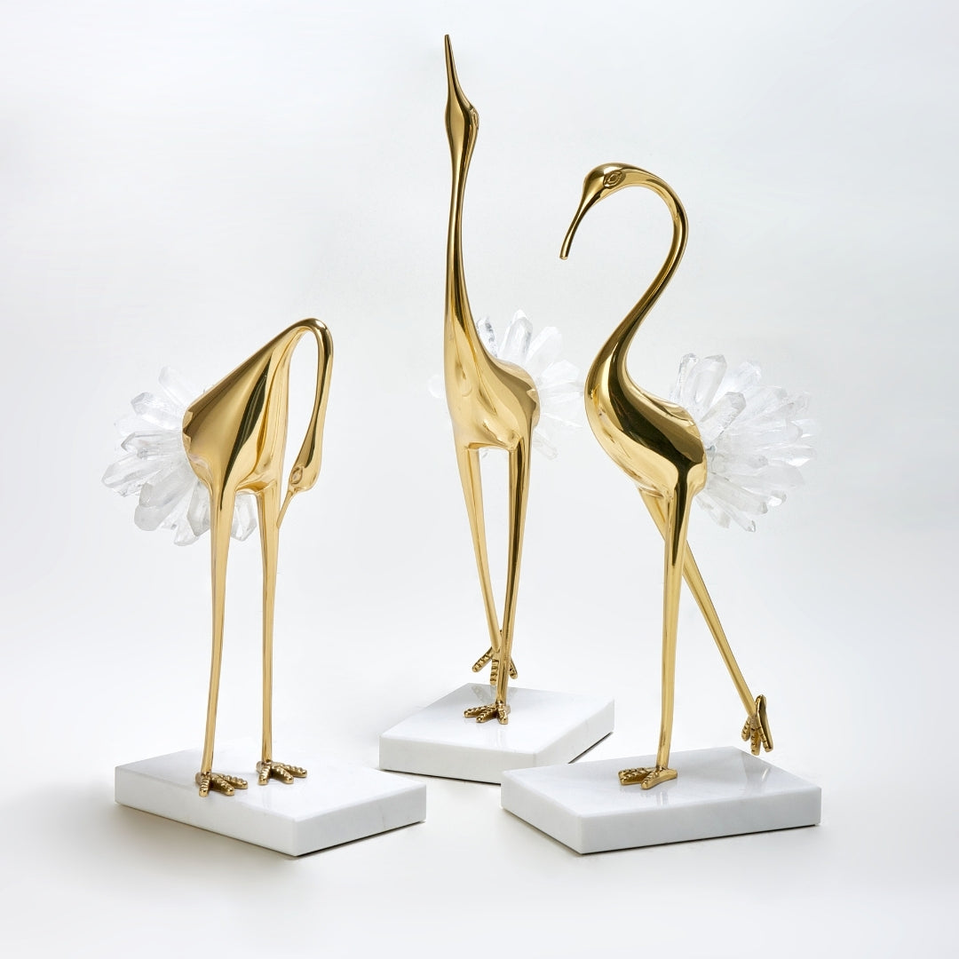 Majestic Elegance Gold Brass Crane Ornament