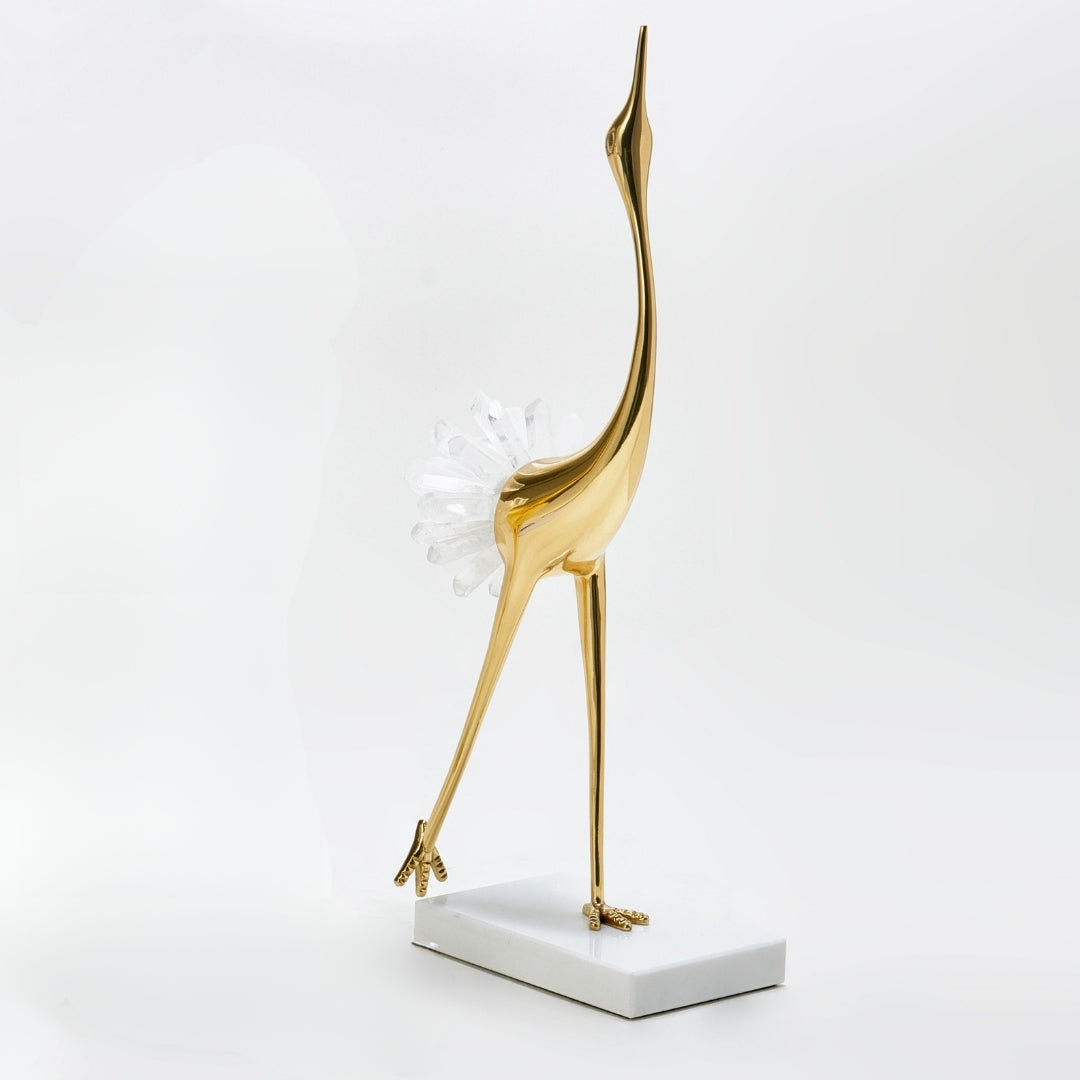 Majestic Elegance Gold Brass Crane Ornament