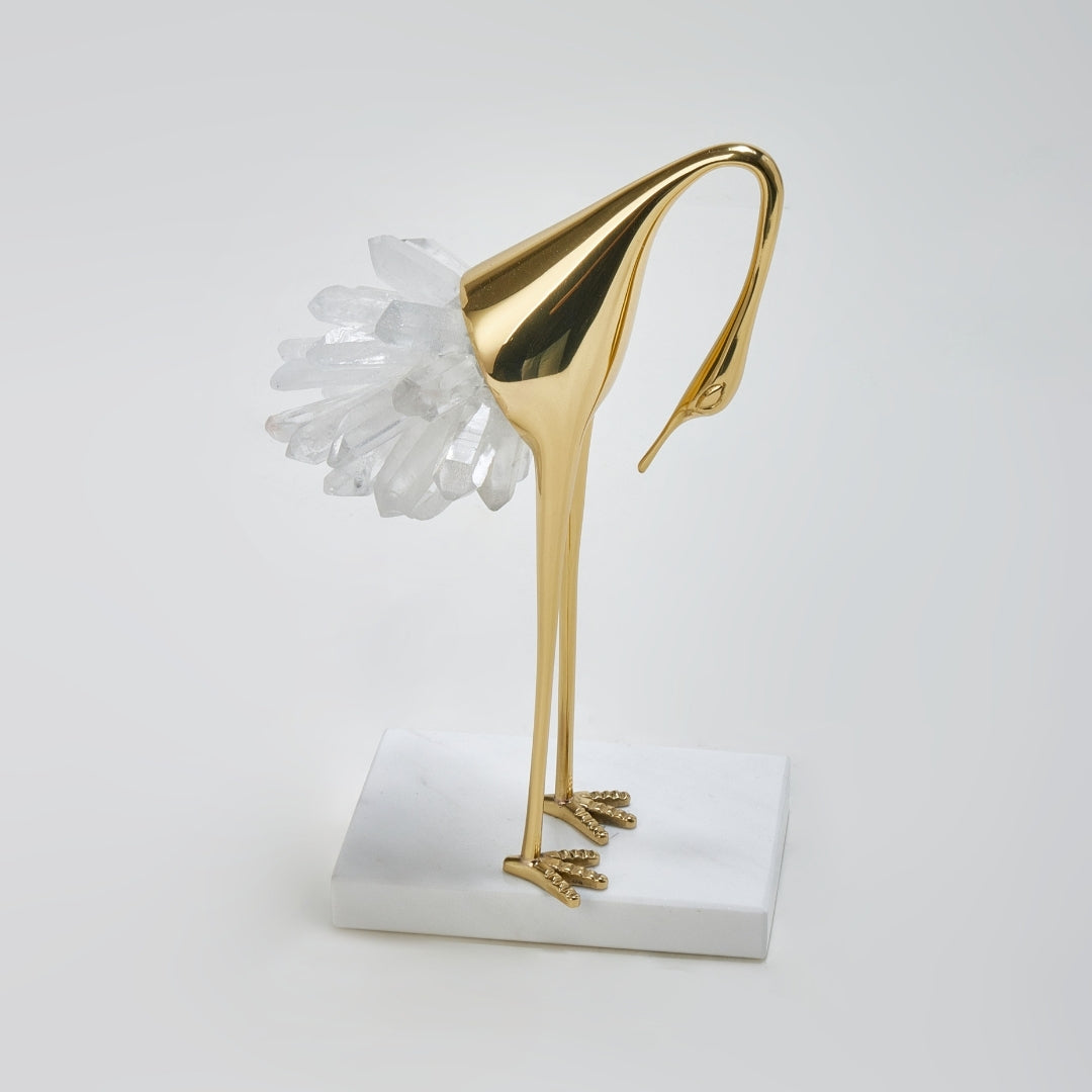 Majestic Elegance Gold Brass Crane Ornament