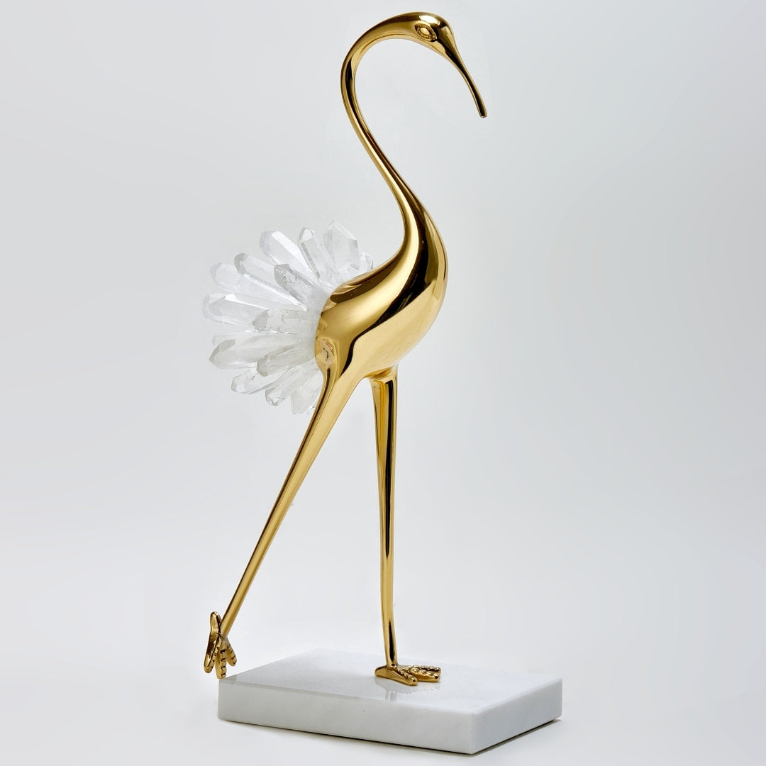 Majestic Elegance Gold Brass Crane Ornament