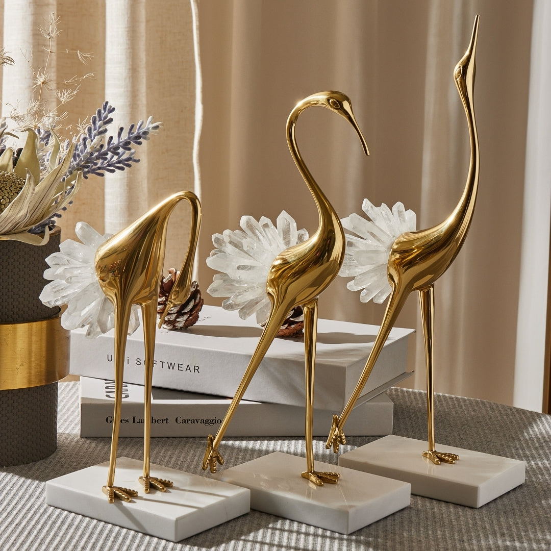 Majestic Elegance Gold Brass Crane Ornament