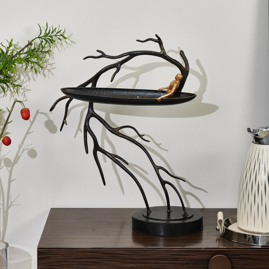 Lunar Luminance Black Marble & Alloy Moon Sculpture