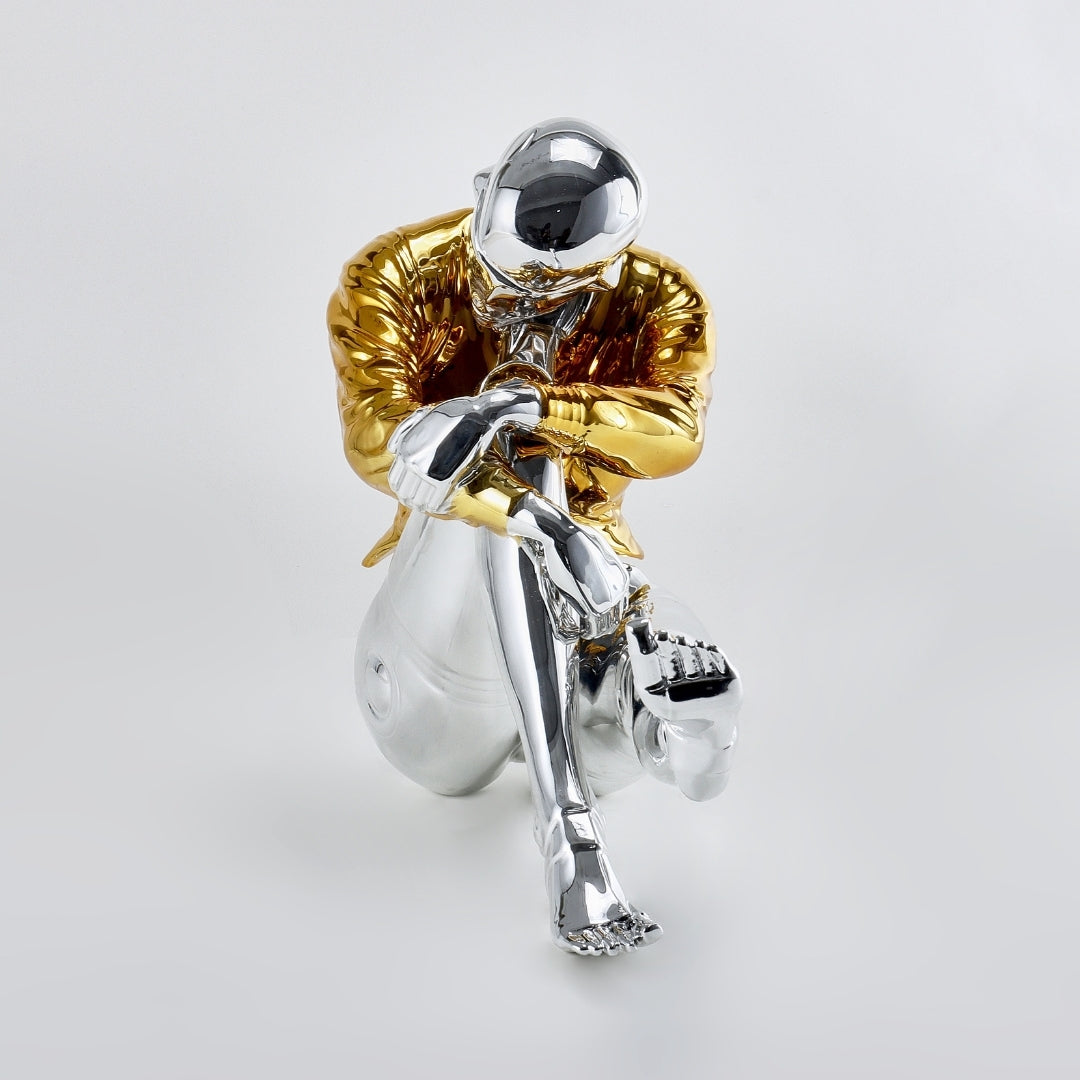 Steampunk Sentinel Gold & Silver Resin Robot Figurine