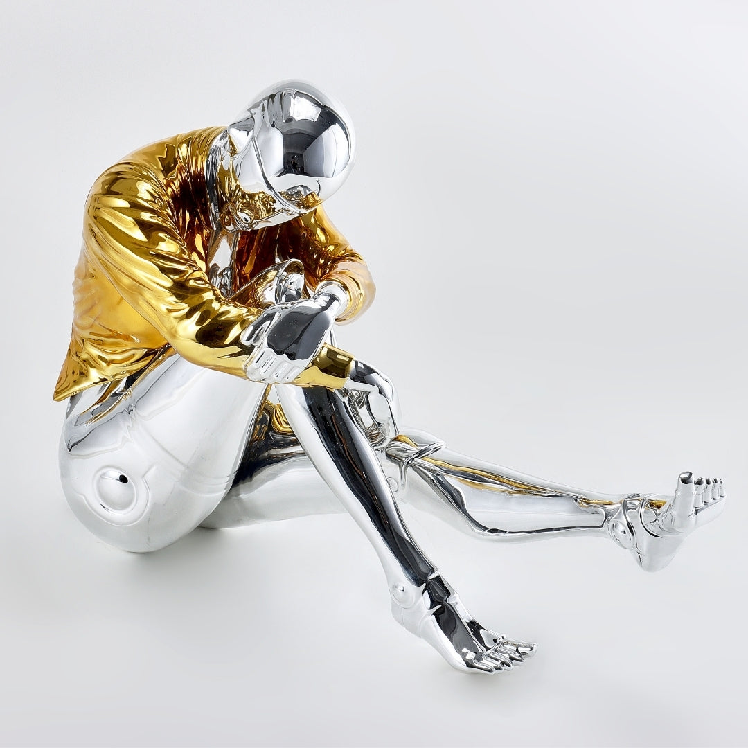 Steampunk Sentinel Gold & Silver Resin Robot Figurine