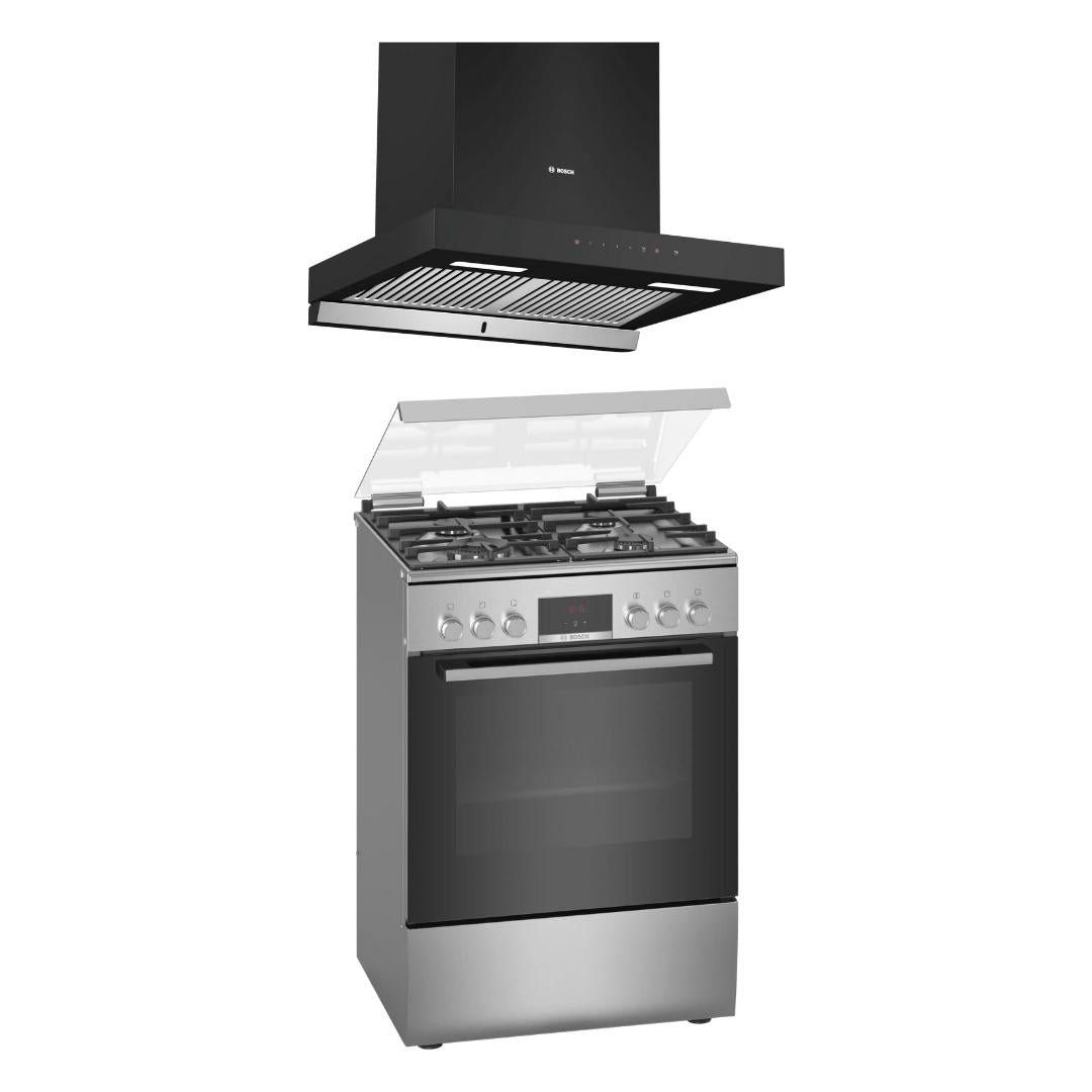 Bosch 60 cm Wall Mounted Chimney DWB68IJ60I + Bosch Cooking Range Series 6 HXR390I50K