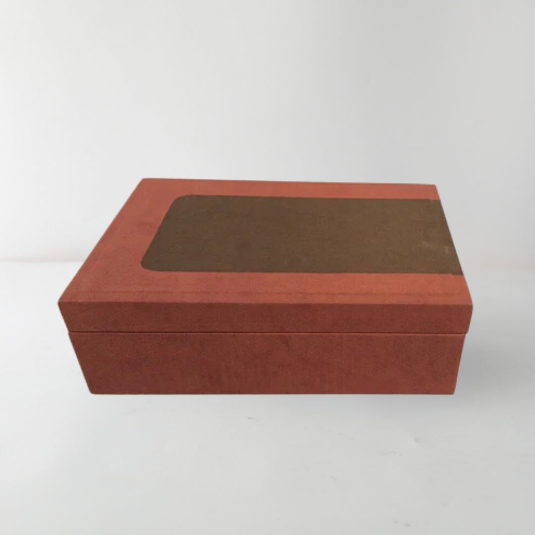 Chic Coffee & Orange MDF and Leather Storage Box
