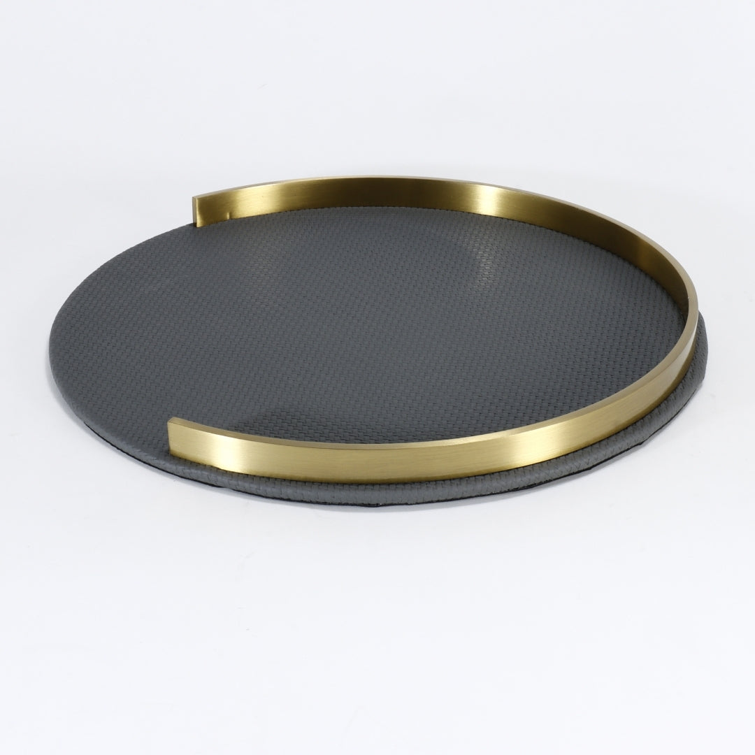 Circular Elegance Leather Decorative Tray