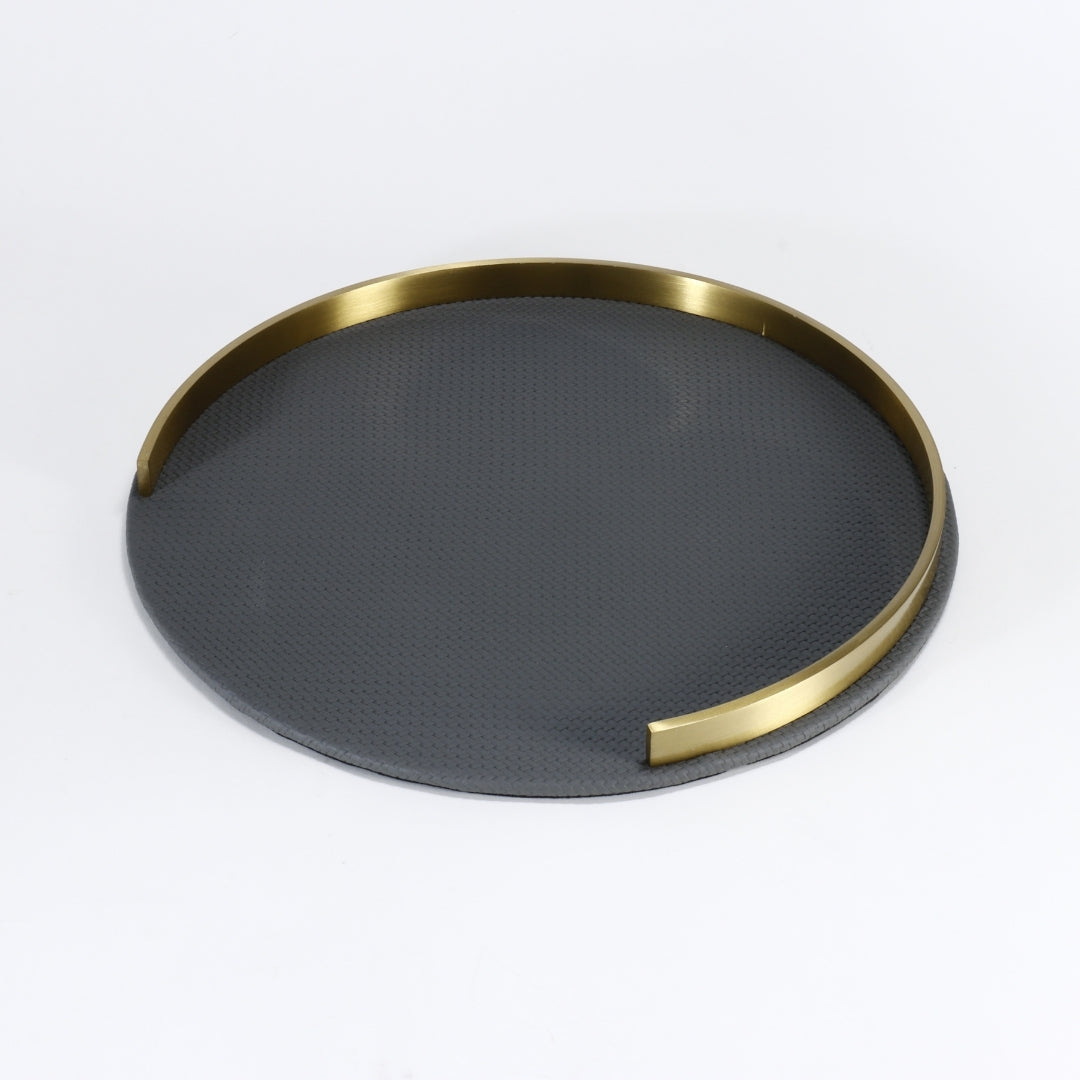 Circular Elegance Leather Decorative Tray