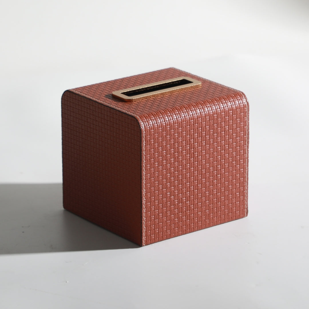 Crimson Coral Leather Tissue Holder