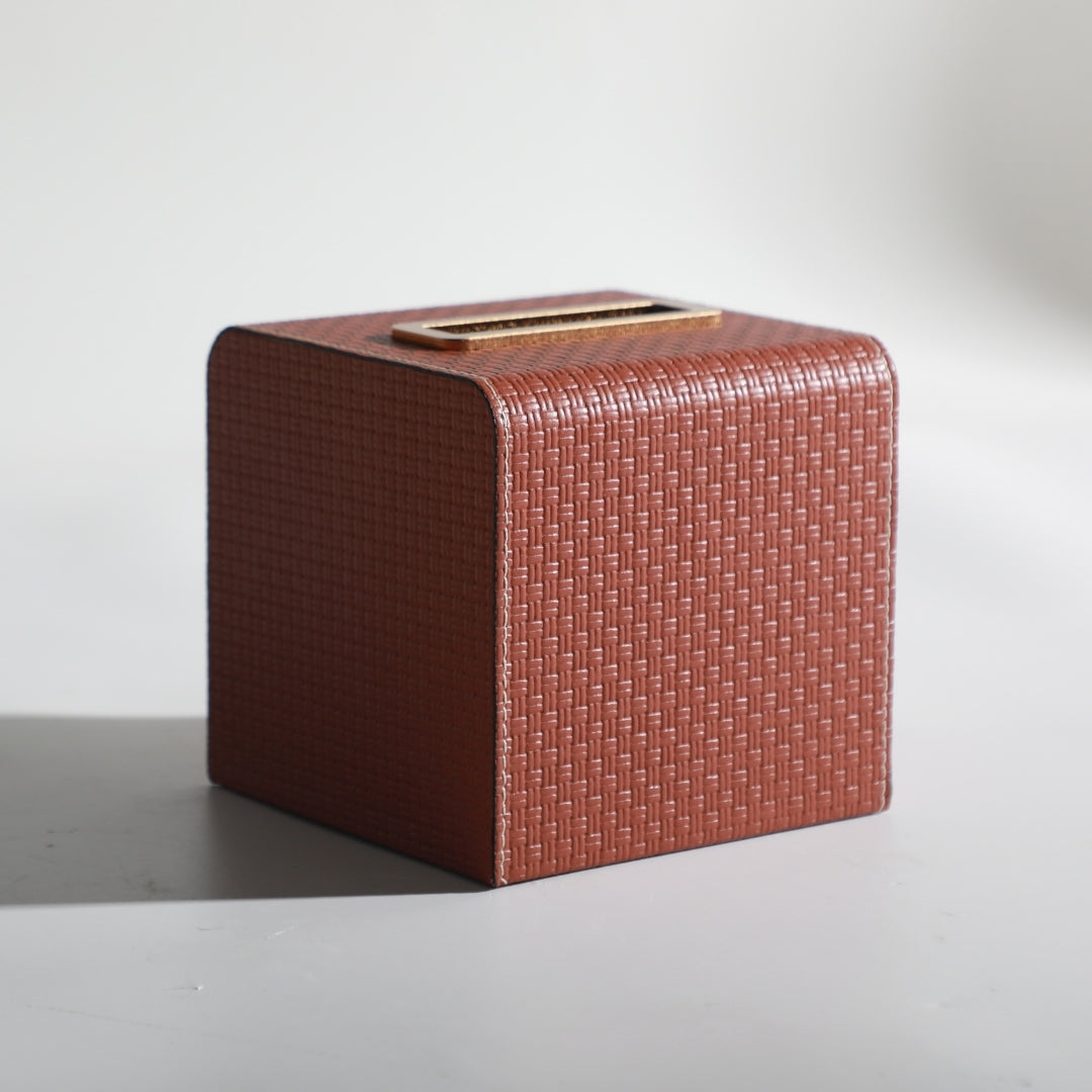 Crimson Coral Leather Tissue Holder