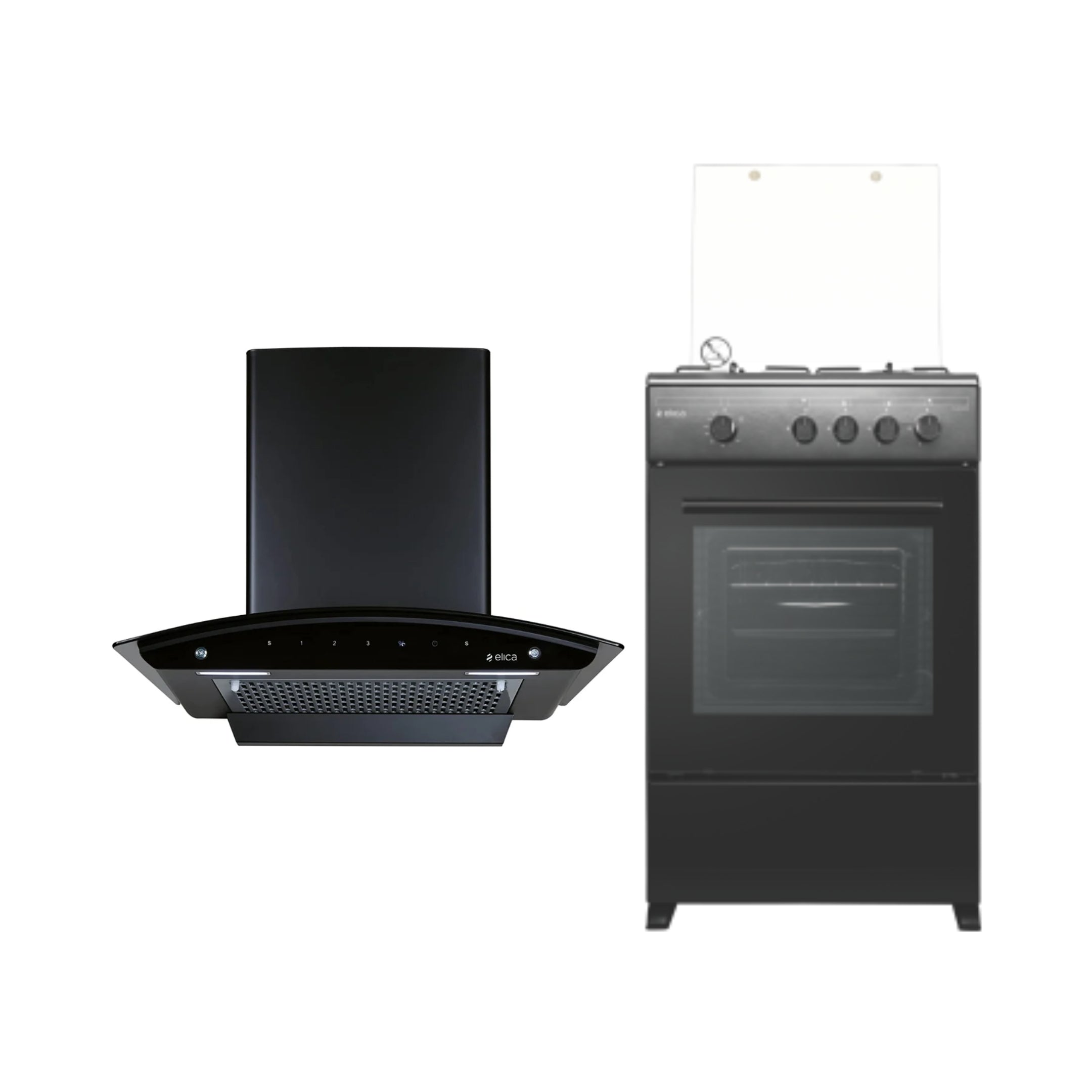 Elica 60 cm Wall Mounted Chimney FL 600 SLIM HAC MS NERO + Elica Cooking Range F 3402 NGRB BK