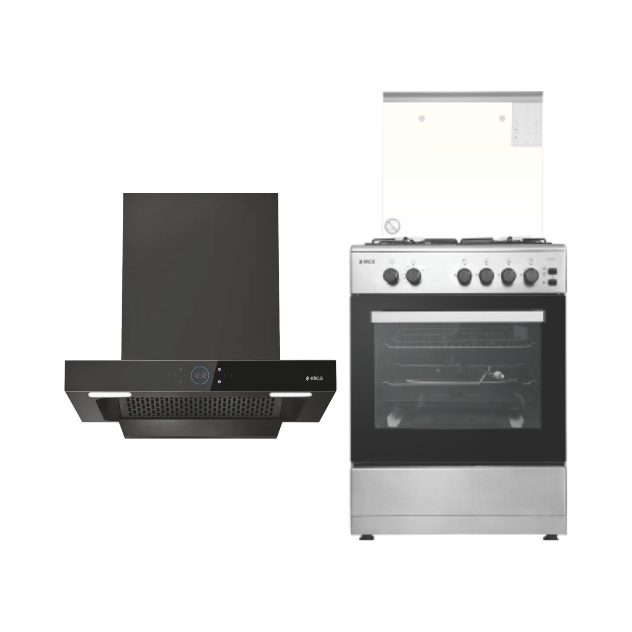 Elica 60 cm Wall Mounted Chimney Ismart Series ISMART SPOT FL HAC 60 LTW NERO + Elica Cooking Range F 6402 ZGRH