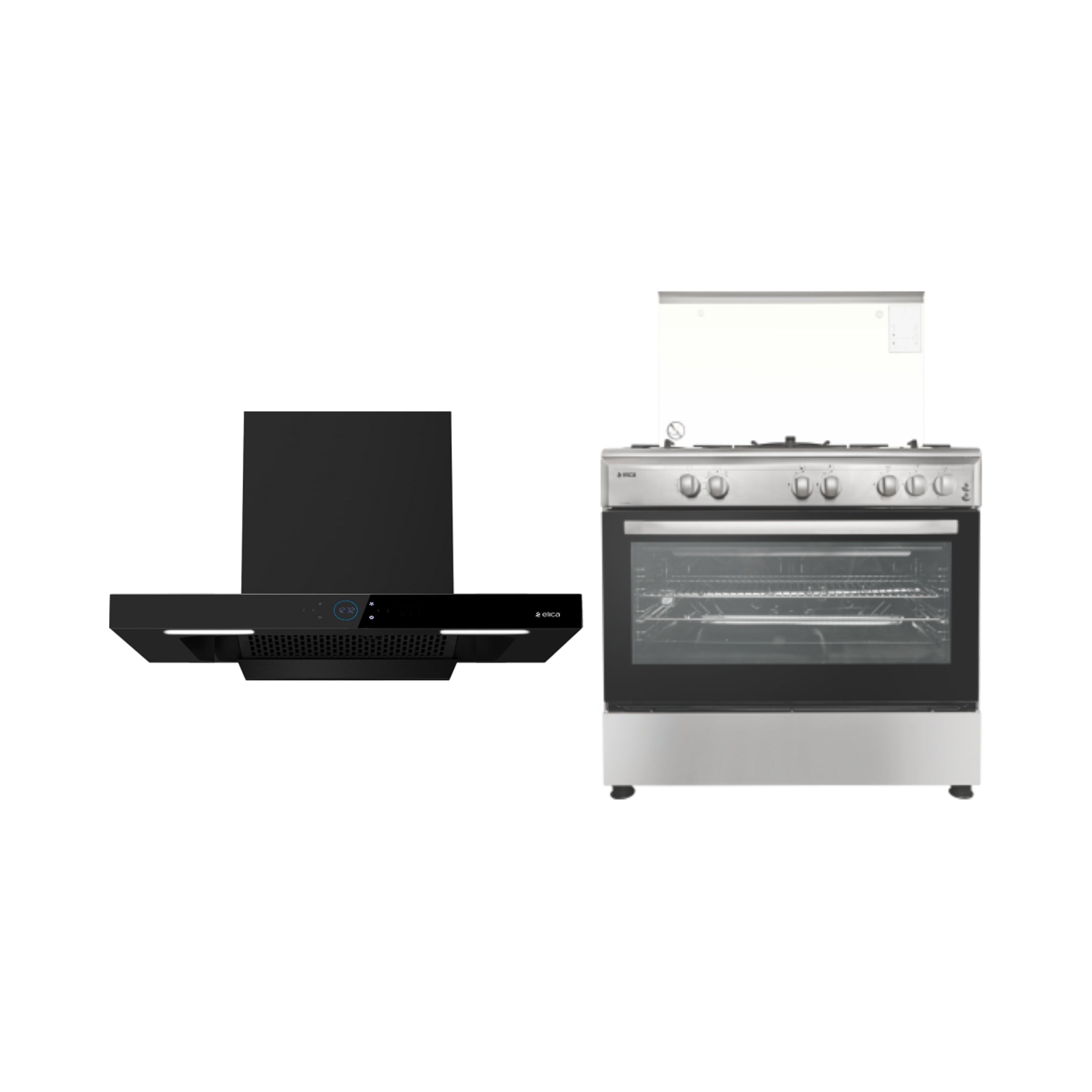 Elica 90 cm Wall Mounted Chimney Ismart Series ISMART SPOT FL HAC 90 LTW NERO + Elica Cooking Range F 9502 XGRH
