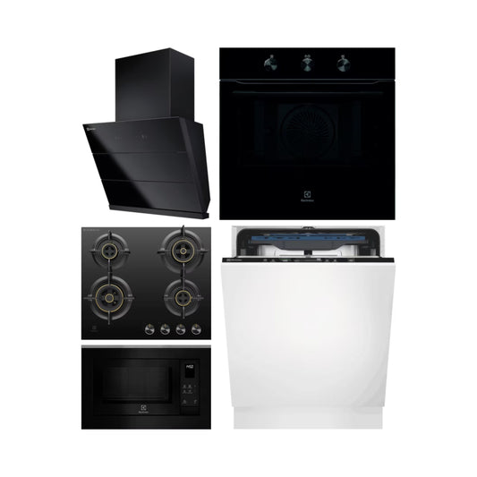 Electrolux Built In Oven UltimateTaste 300 KOHLH00KA + Electrolux Built-In Microwave UltimateTaste 500 EMSB25XG + Electrolux 60 cm Wall Mounted Chimney UltimateTaste 700 Series ECS6941GB + Electrolux 60 cm 4 Burner Hob UltimateTaste 300 EHG6430BC + Electrolux Built In Dishwasher UltimateCare 700 EEM48330L with 14 Place Settings