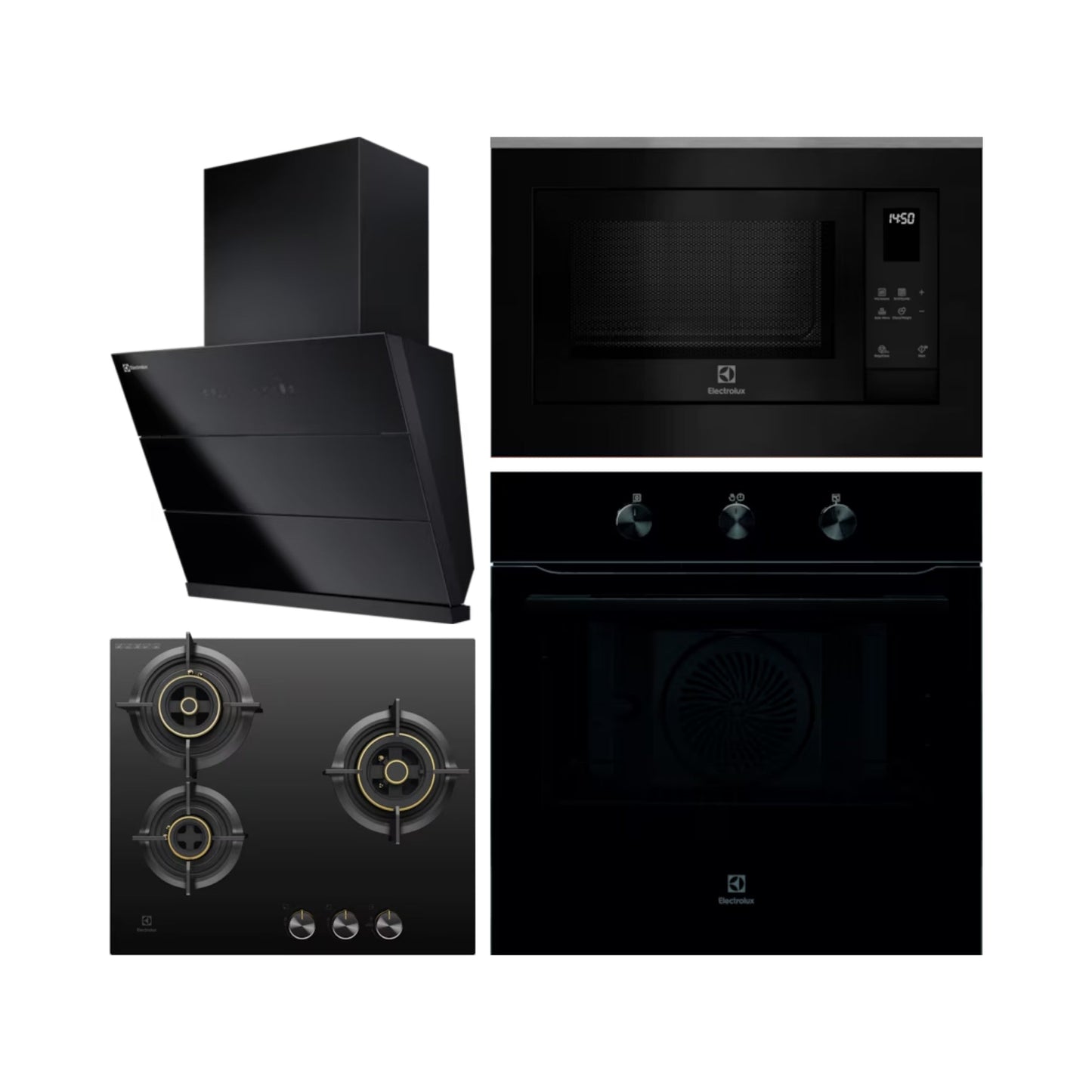 Electrolux Built In Oven UltimateTaste 300 KOHLH00KA + Electrolux Built-In Microwave UltimateTaste 500 EMSB25XG + Electrolux 60 cm Wall Mounted Chimney UltimateTaste 700 Series ECS6941GB + Electrolux 60 cm 3 Burner Hob UltimateTaste 300 EHG6330BC