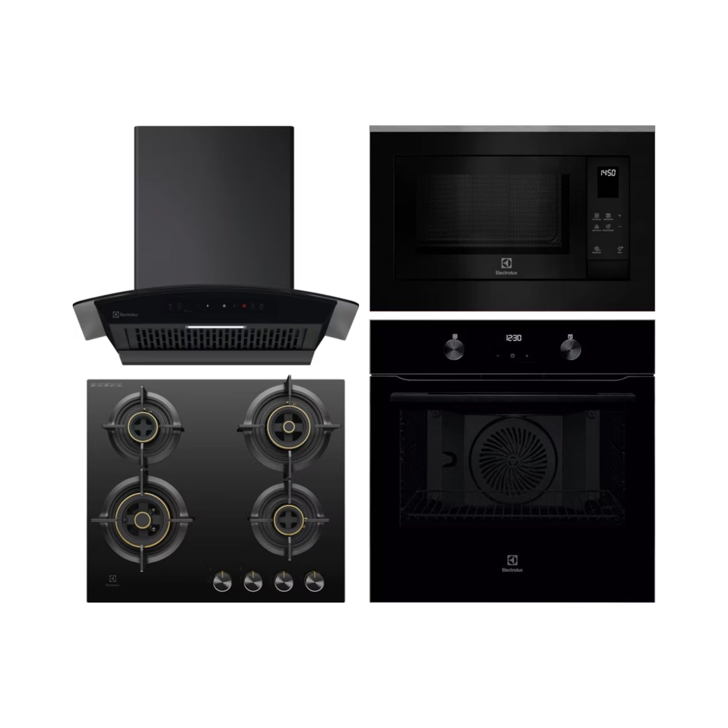 Electrolux Built In Oven With Air Fryer UltimateTaste 500 KOIGH00KA2 + Electrolux Built-In Microwave UltimateTaste 500 EMSB25XG + Electrolux 60 cm Wall Mounted Chimney UltimateTaste 700 Series ECC6841GB + Electrolux 60 cm 4 Burner Hob UltimateTaste 300 EHG6430BC
