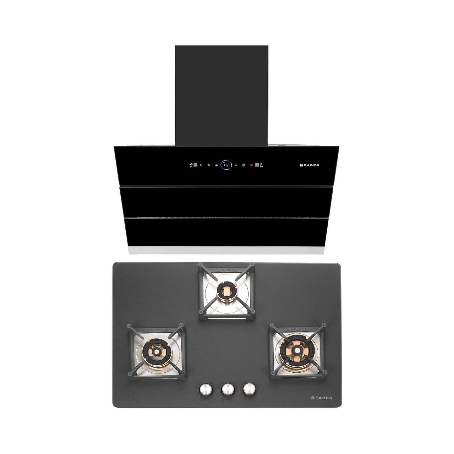 Faber 75 cm Wall Mounted Chimney Gen-I Series COMET BLDC FL HC BK 75 + Faber 75 cm 3 Burner Hob Bella Series BELLA HT 753 BR AI