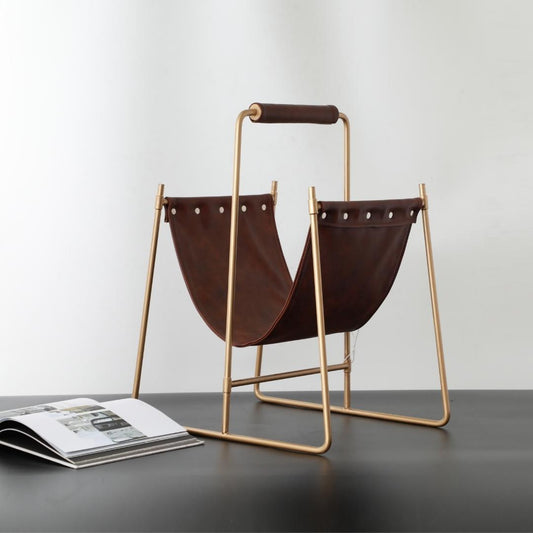 Timeless Treasures Antique Brass Iron & Leather Magazine Holder