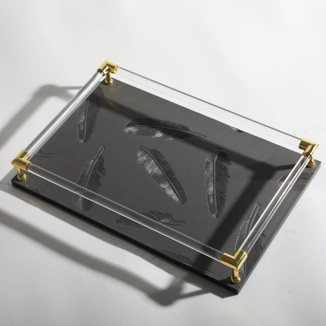 Feathered Whispers Tray Lucid Handles Decorative Tray