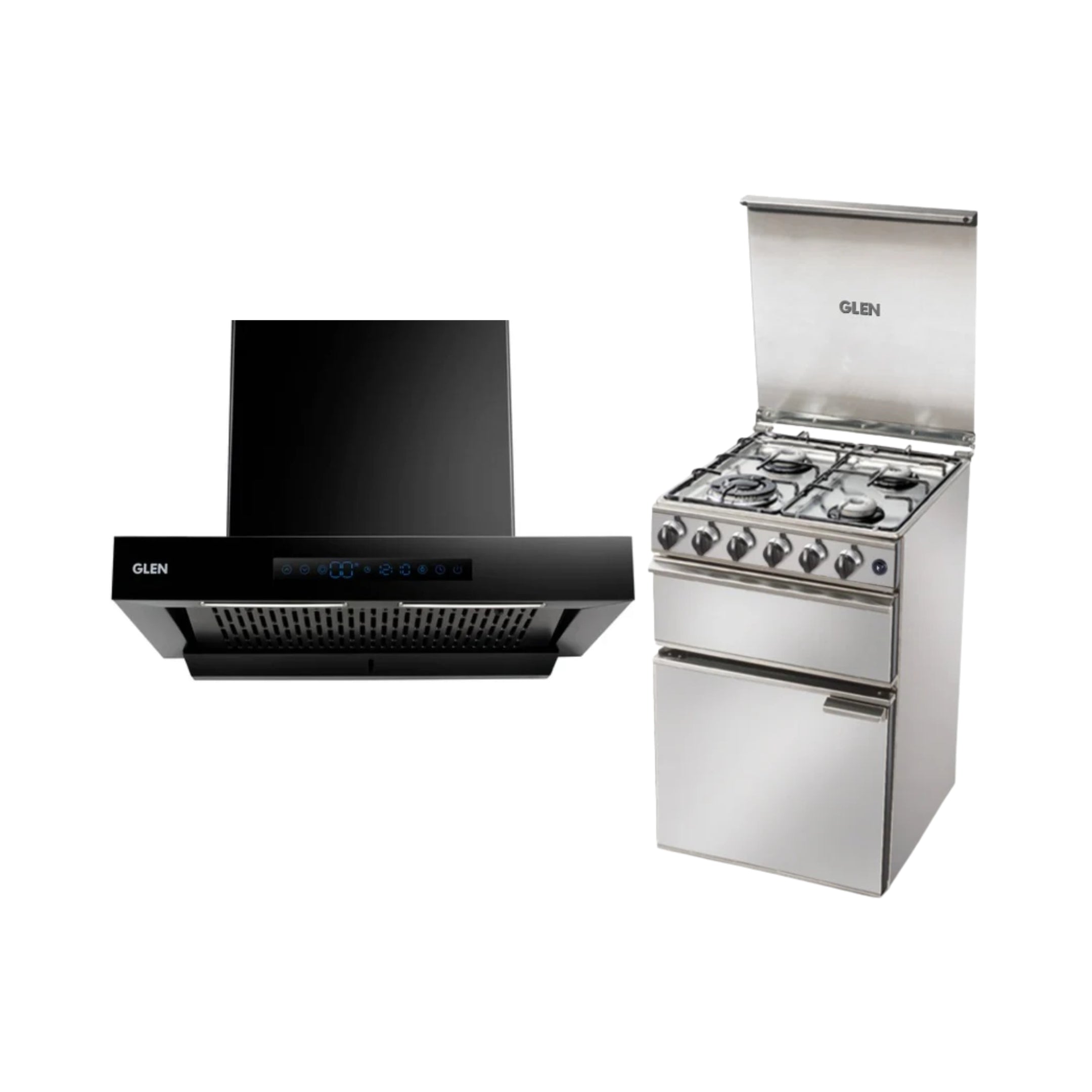 Glen 60 cm Wall Mounted Chimney Filterless Series CH 6053 BL BLDC AC 60 + Glen Cooking Range CR 2012 PL TR AI