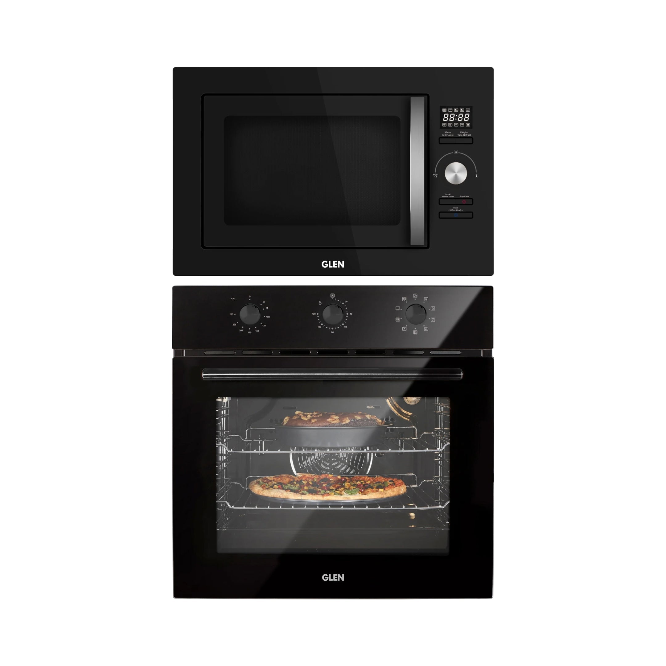 Glen Built In Oven BO 651 MRT BLACK + Glen Built-In Convection Microwave MO 674