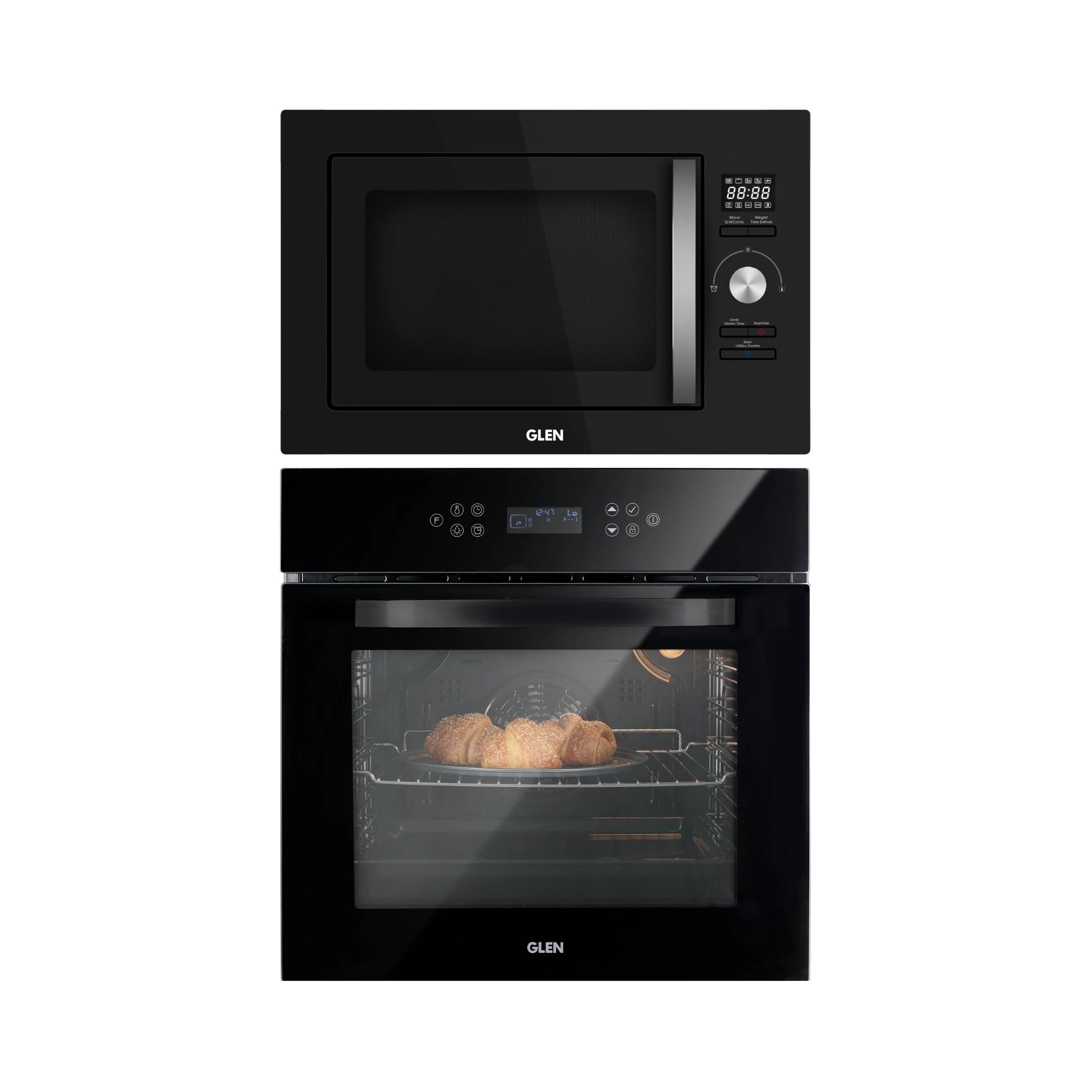 Glen Built In Oven BO 652 TOUCH MR TURBO BLACK + Glen Built-In Convection Microwave MO 674