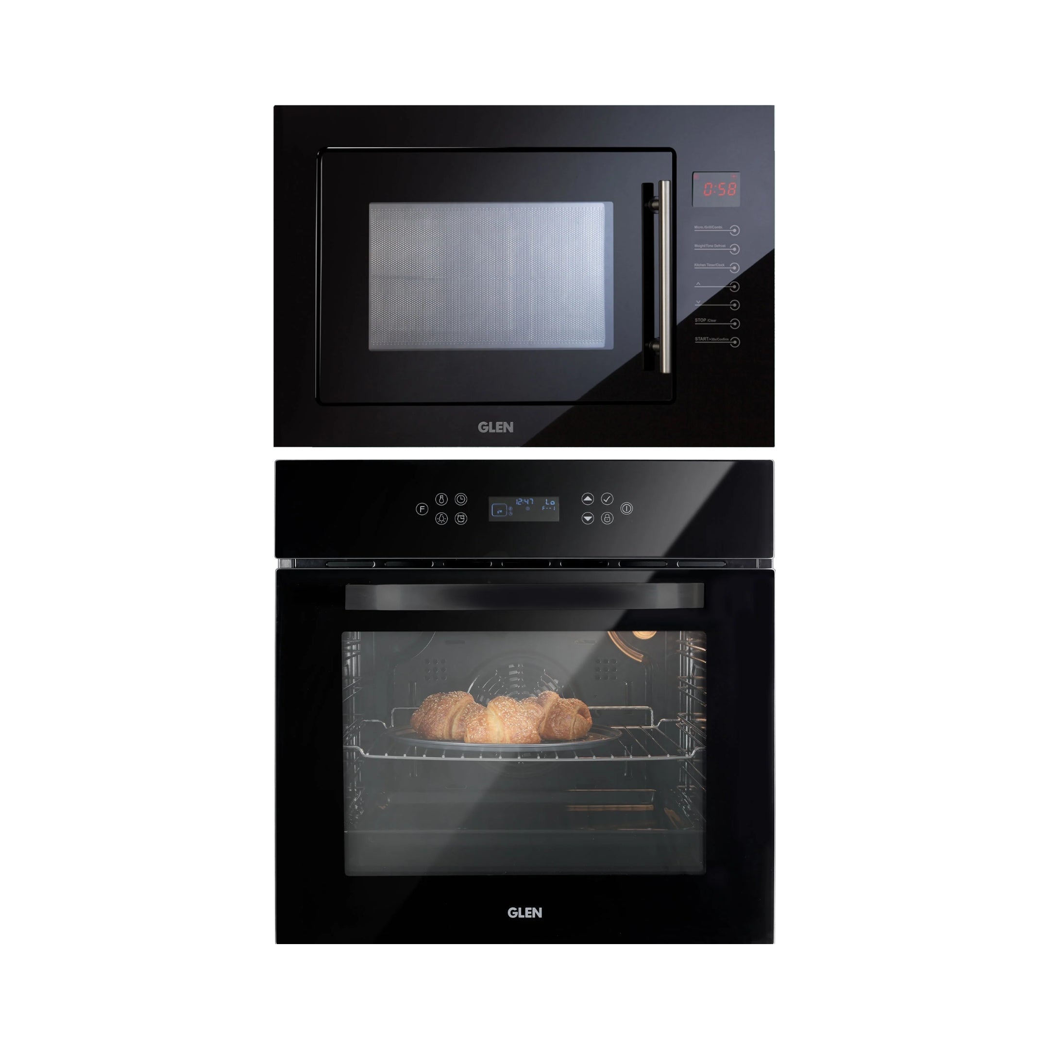Glen Built In Oven BO 652 TOUCH MR TURBO BLACK + Glen Built-In Microwave MO 675