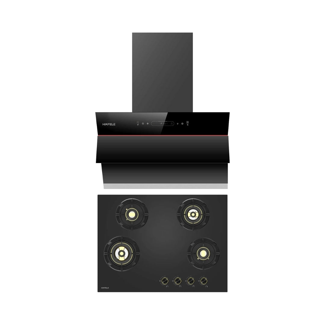 Hafele 60 cm Wall Mounted Chimney Essentia Series RENATA INCLINED 60 + Hafele 70 cm 4 Burner Hob Essentia Series AUGUSTA 470