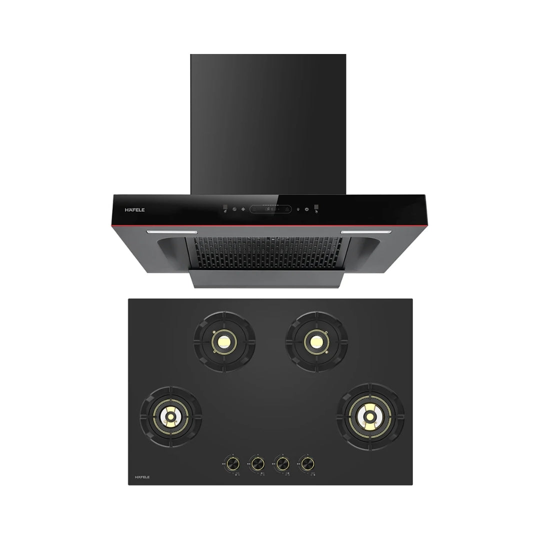 Hafele 90 cm Wall Mounted Chimney Essentia Series RENATA T-90 HOOD + Hafele 80 cm 4 Burner Hob Essentia Series AUGUSTA 480