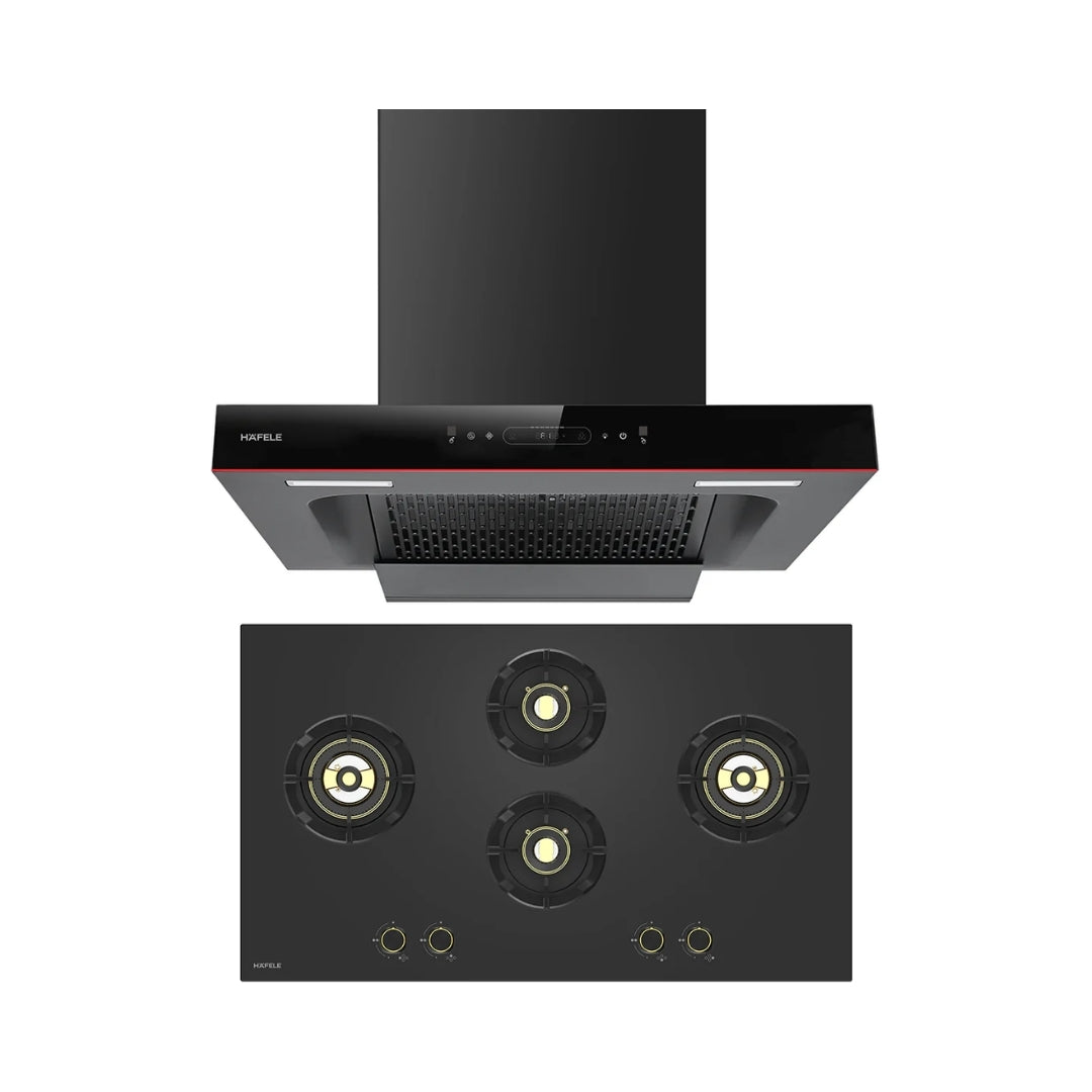 Hafele 90 cm Wall Mounted Chimney Essentia Series RENATA T-90 HOOD + Hafele 90 cm 4 Burner Hob Essentia Series AUGUSTA 490