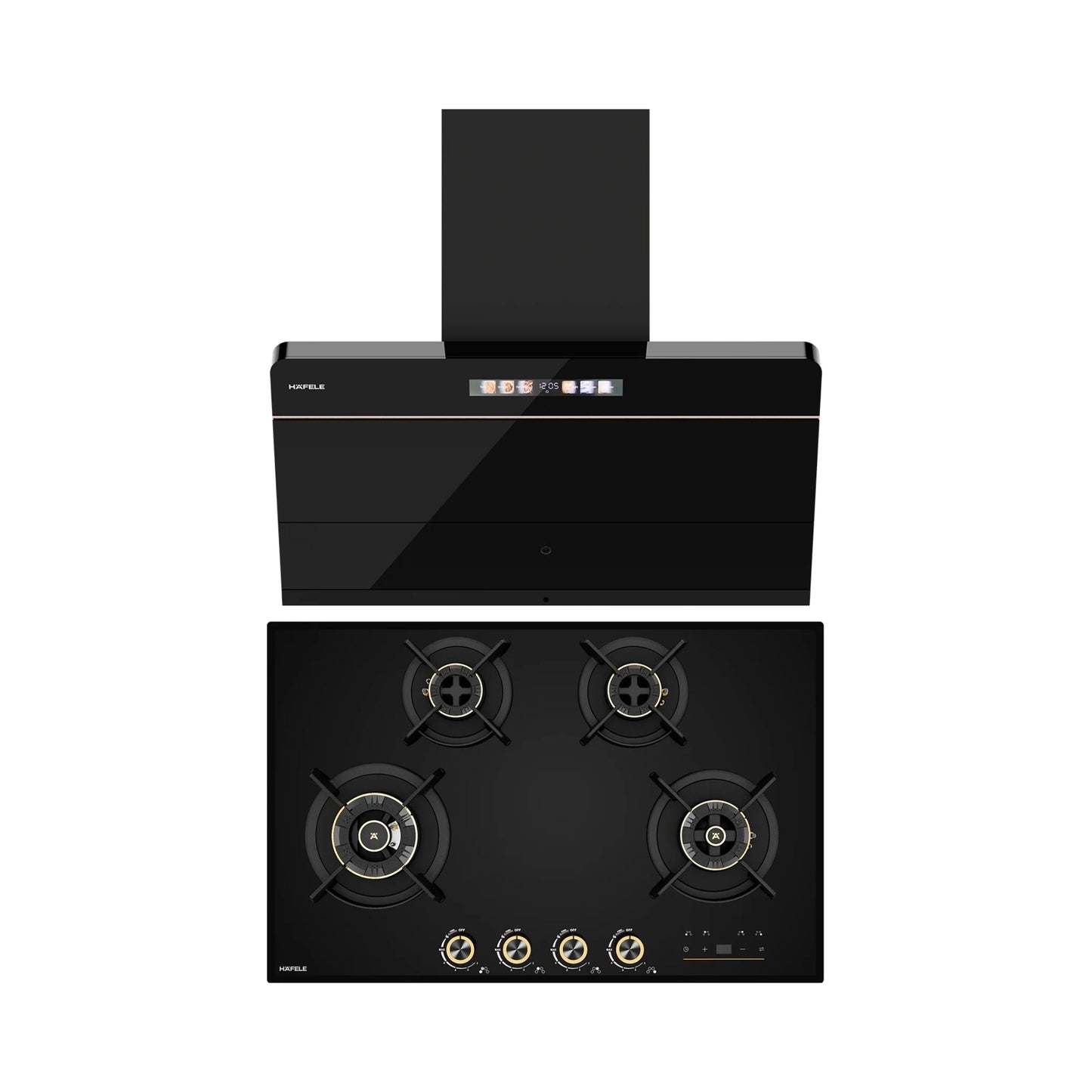 Hafele 90 cm Wall Mounted Chimney TERESA NEO I-90 BLDC + Hafele 80 cm 4 Burner Hob Cronus Series CRONUS 480