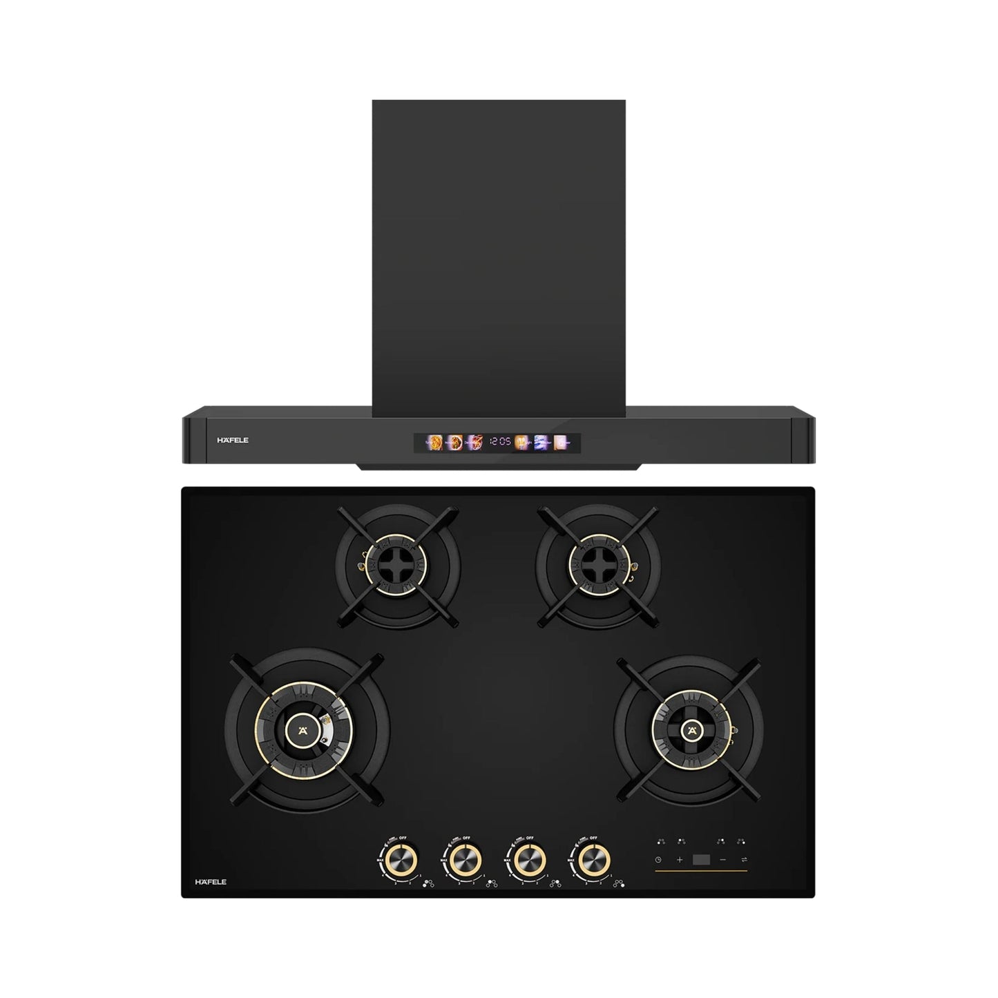 Hafele 90 cm Wall Mounted Chimney TERESA T-90 BLDC + Hafele 80 cm 4 Burner Hob Cronus Series CRONUS 480