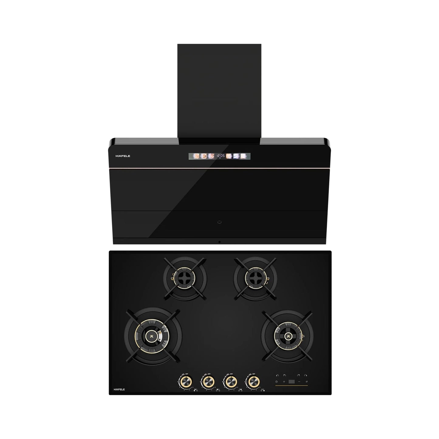 Hafele 90 cm Wall Mounted Chimney TERESA NEO I-90 BLDC + Hafele 80 cm 4 Burner Hob Cronus Series CRONUS 480
