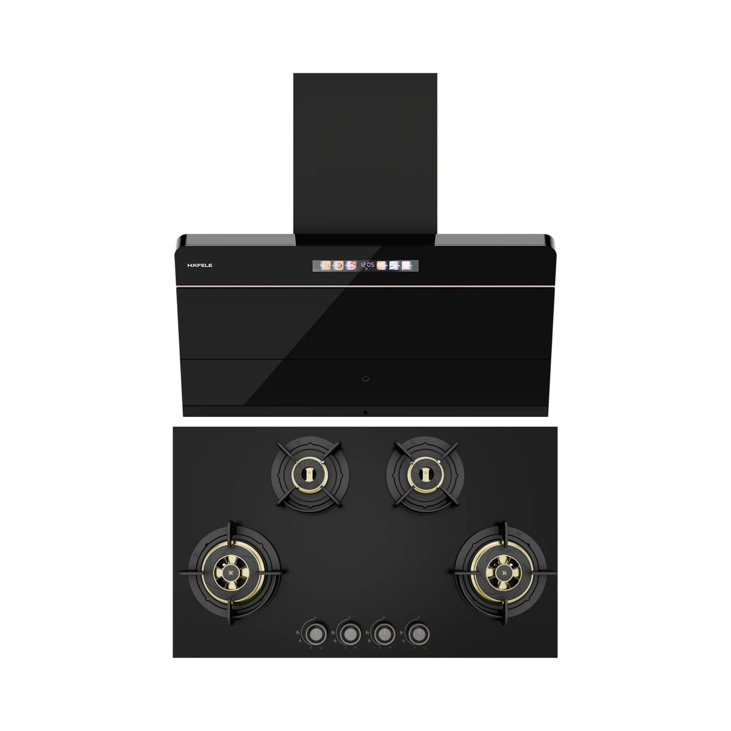 Hafele 90 cm Wall Mounted Chimney TERESA NEO I-90 BLDC + Hafele 86 cm 4 Burner Hob Altius Plus Matt Series ALTIUS PLUS MATT GLASS 490
