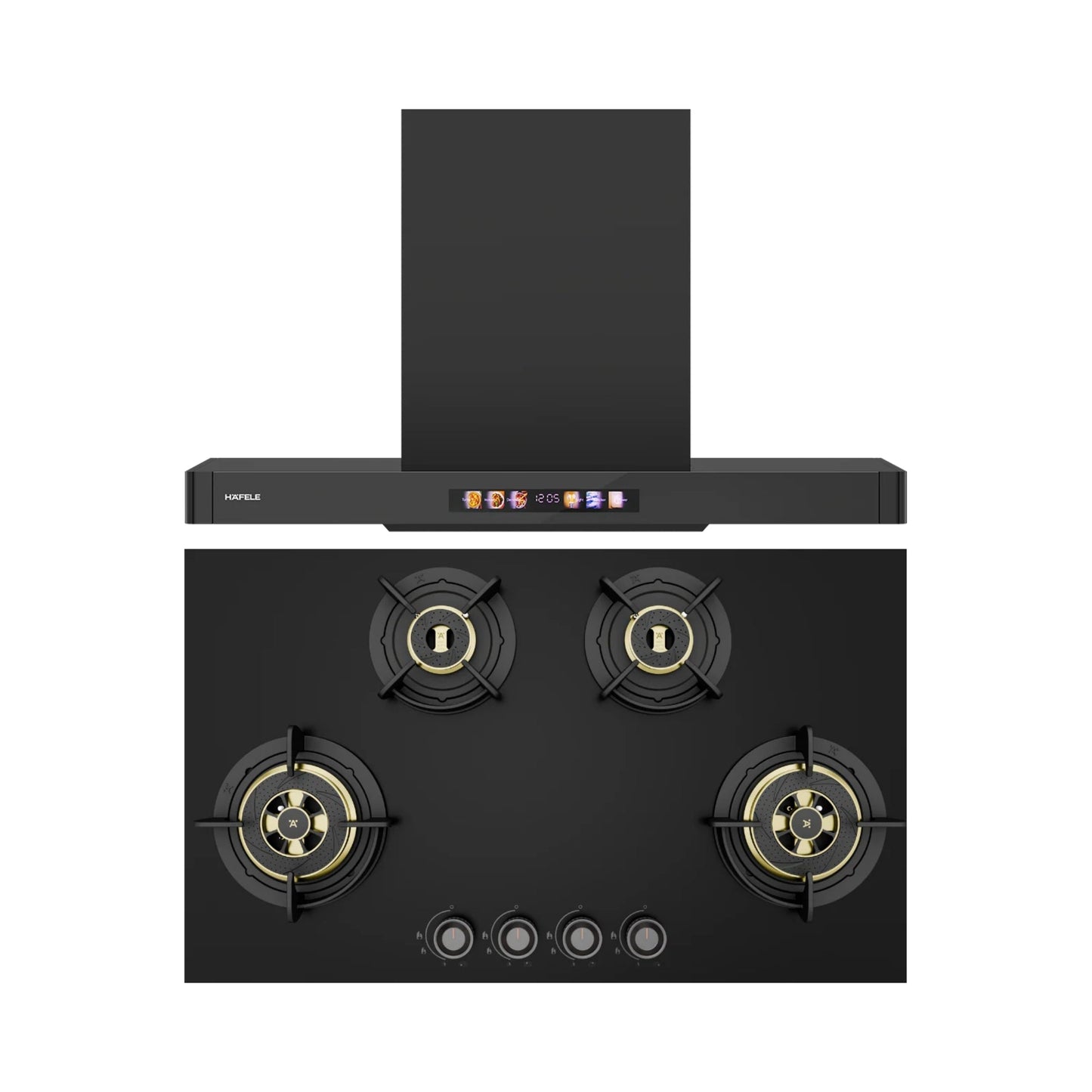 Hafele 90 cm Wall Mounted Chimney TERESA T-90 BLDC + Hafele 86 cm 4 Burner Hob Altius Plus Matt Series ALTIUS PLUS MATT GLASS 490