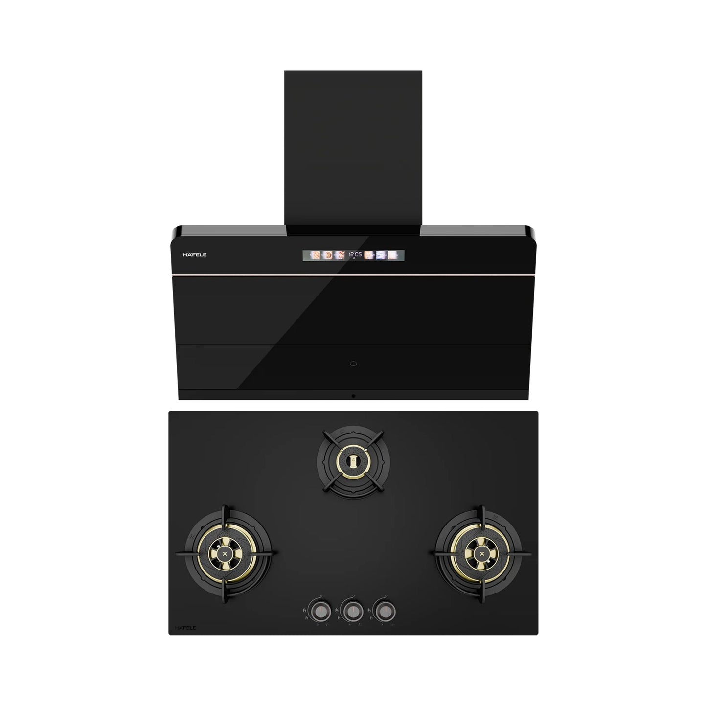 Hafele 90 cm Wall Mounted Chimney TERESA NEO I-90 BLDC + Hafele 86 cm 3 Burner Hob Altius Plus Matt Series ALTIUS PLUS MATT GLASS 390