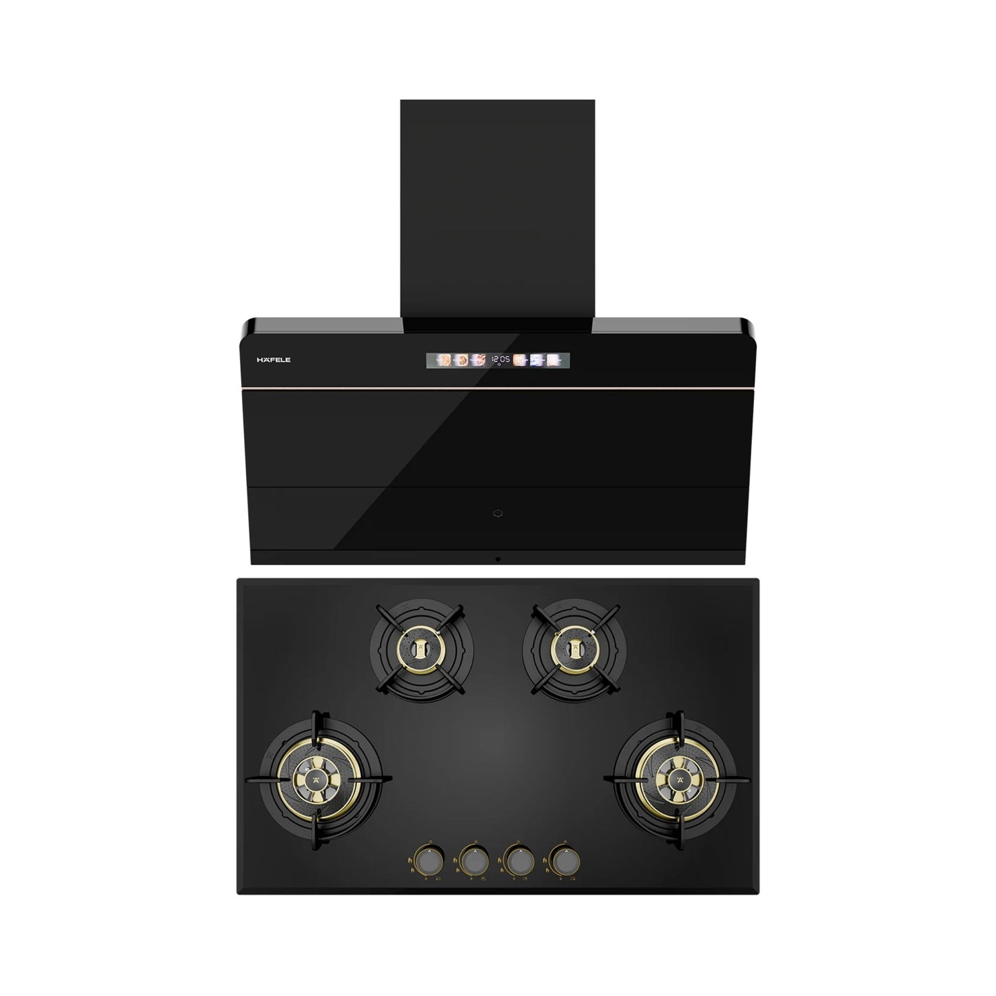 Hafele 90 cm Wall Mounted Chimney TERESA NEO I-90 BLDC + Hafele 86 cm 4 Burner Hob Altius Plus Series ALTIUS PLUS 490