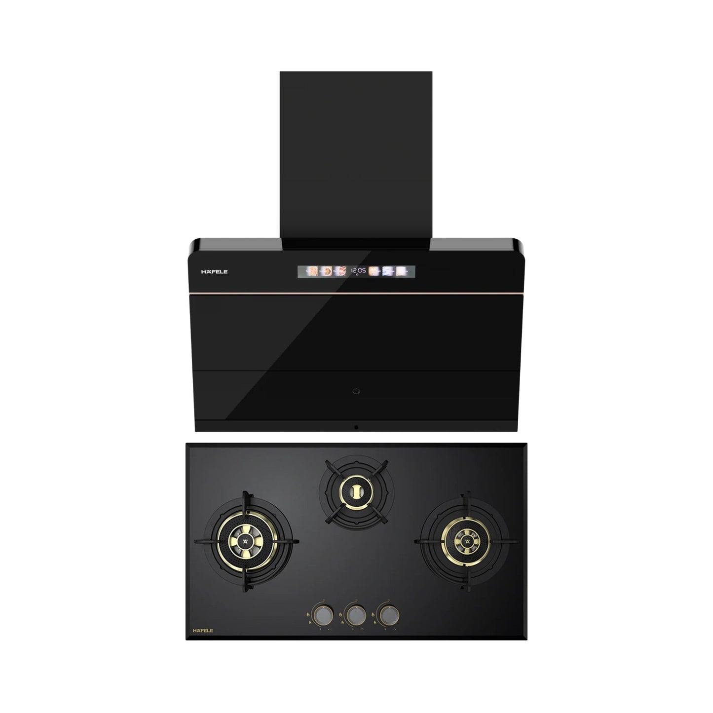 Hafele 75 cm Wall Mounted Chimney TERESA NEO I-75 BLDC + Hafele 78 cm 3 Burner Hob Altius Plus Series ALTIUS PLUS 378