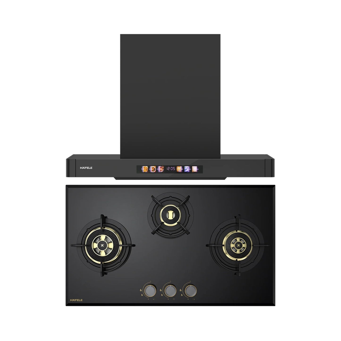 Hafele 75 cm Wall Mounted Chimney TERESA T-75 BLDC + Hafele 78 cm 3 Burner Hob Altius Plus Series ALTIUS PLUS 378