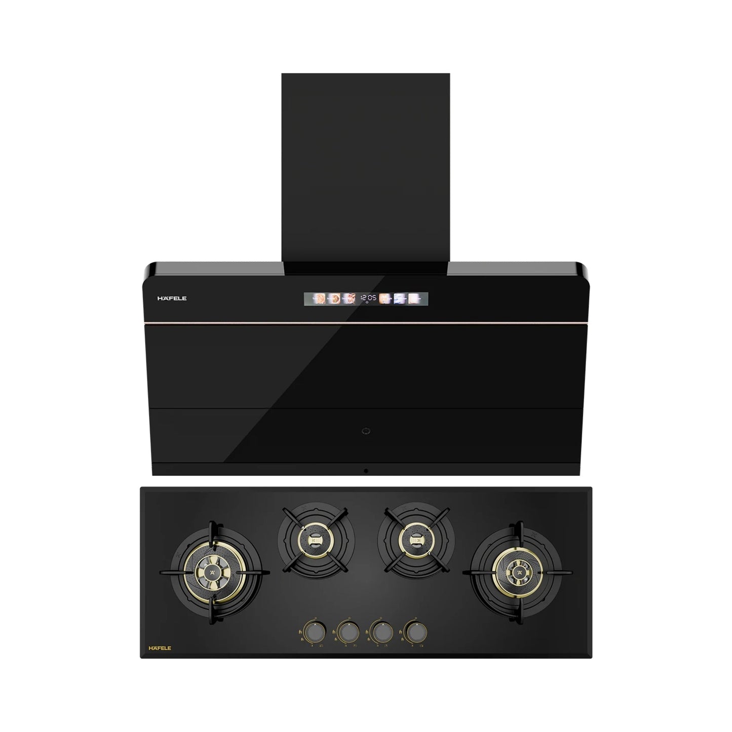 Hafele 90 cm Wall Mounted Chimney TERESA NEO I-90 BLDC + Hafele 100 cm 4 Burner Hob Altius Plus Series ALTIUS PLUS 000