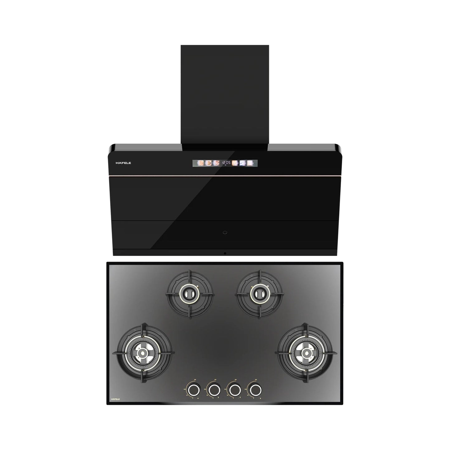 Hafele 90 cm Wall Mounted Chimney TERESA NEO I-90 BLDC + Hafele 86 cm 4 Burner Hob Altius Series ALTIUS FS 490