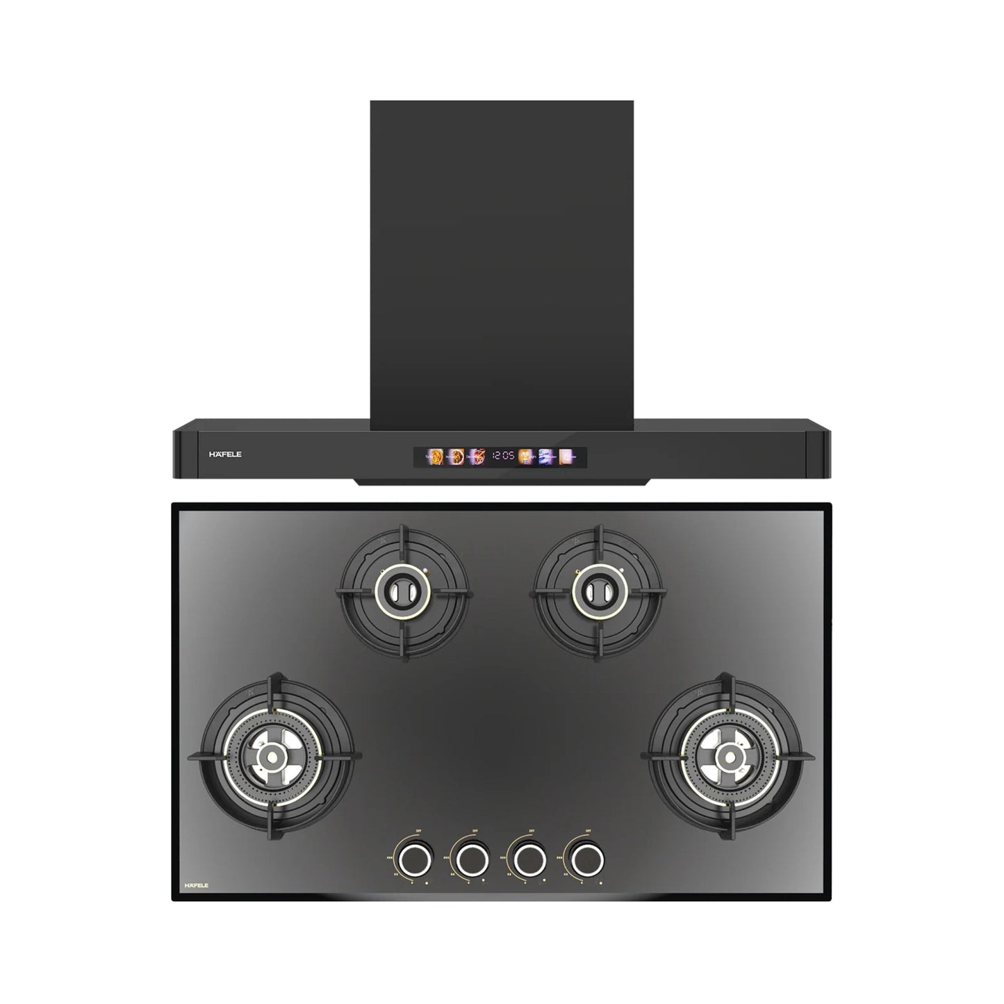 Hafele 90 cm Wall Mounted Chimney TERESA T-90 BLDC + Hafele 86 cm 4 Burner Hob Altius Series ALTIUS FS 490