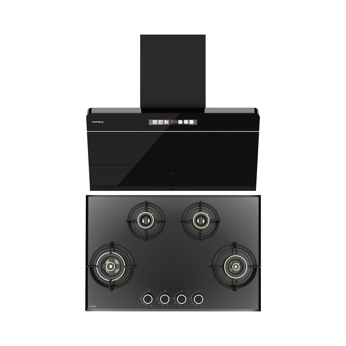 Hafele 90 cm Wall Mounted Chimney TERESA NEO I-90 BLDC + Hafele 78 cm 4 Burner Hob Altius Series ALTIUS FS 480