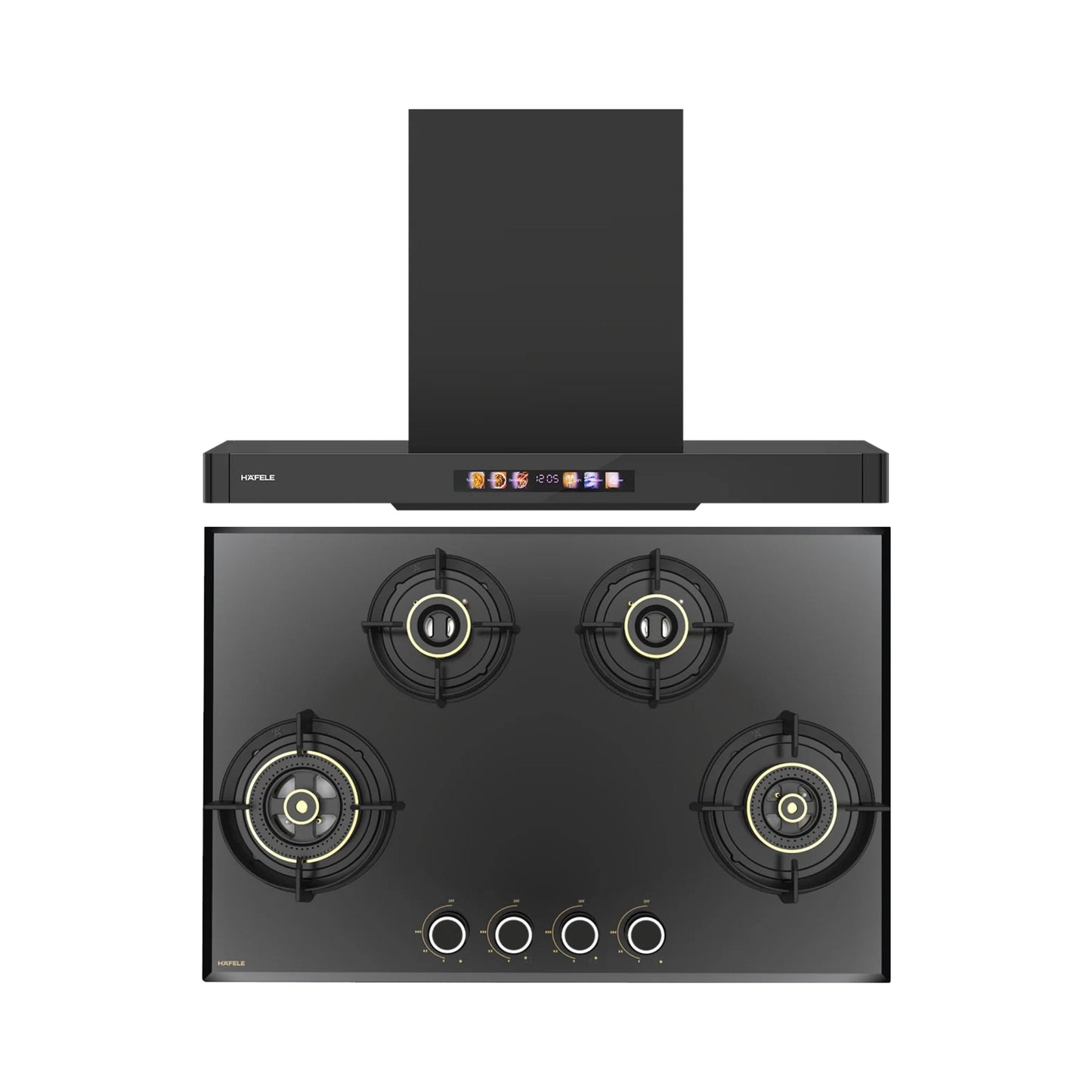 Hafele 90 cm Wall Mounted Chimney TERESA T-90 BLDC + Hafele 78 cm 4 Burner Hob Altius Series ALTIUS FS 480