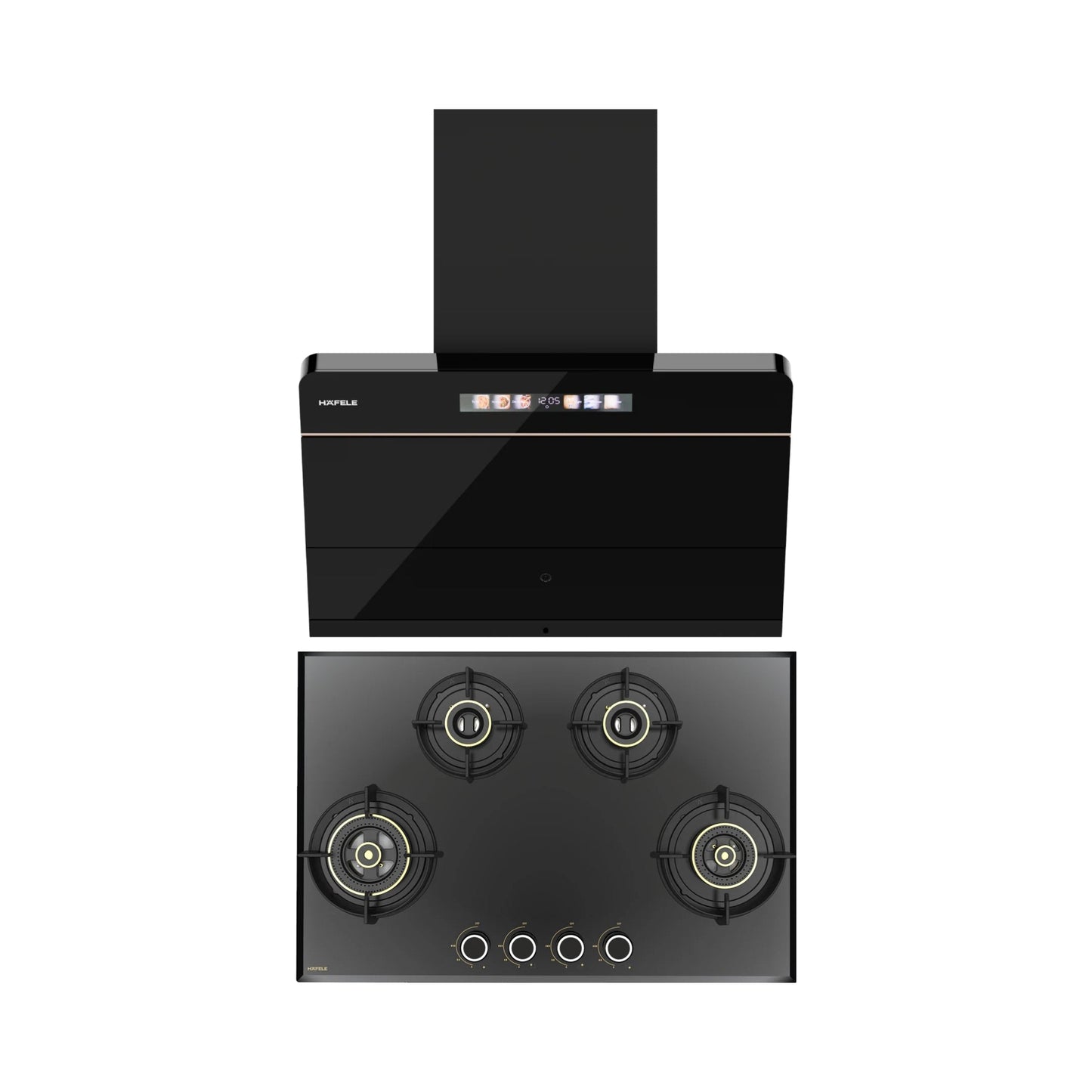 Hafele 75 cm Wall Mounted Chimney TERESA NEO I-75 BLDC + Hafele 78 cm 4 Burner Hob Altius Series ALTIUS FS 480