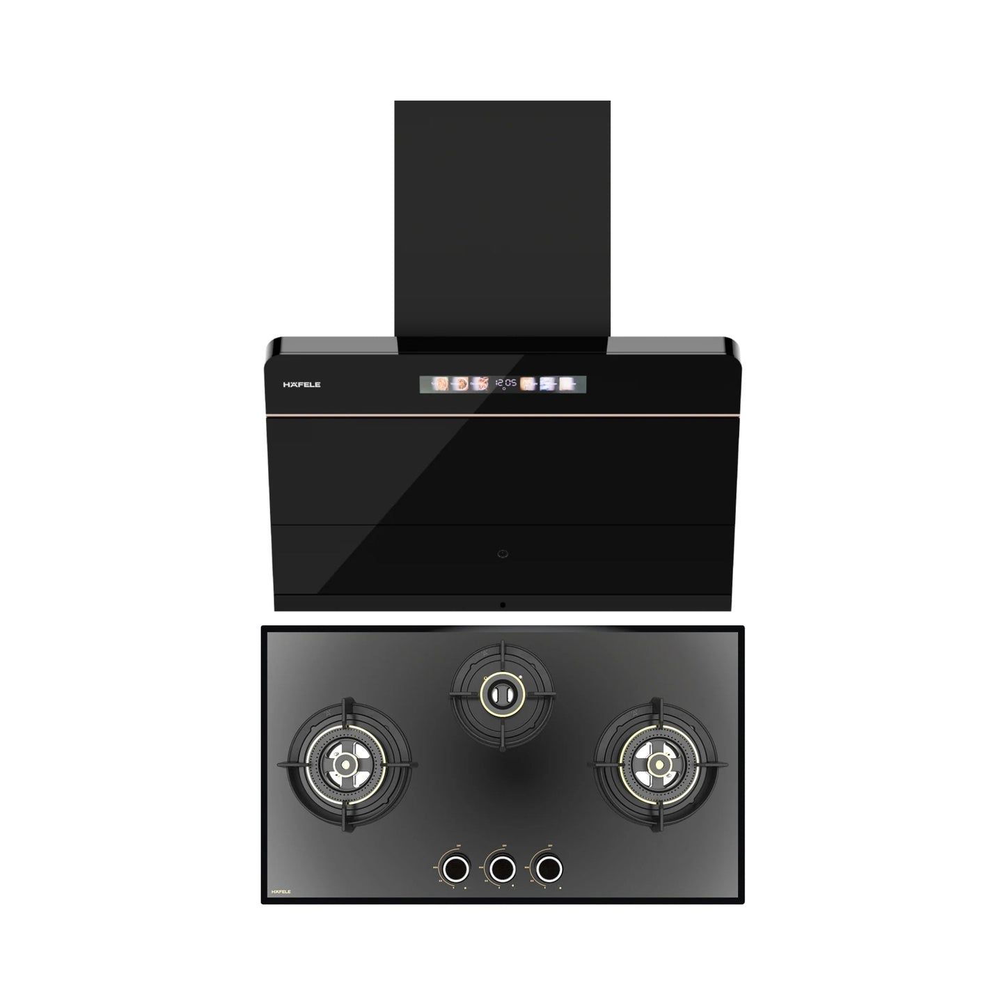 Hafele 75 cm Wall Mounted Chimney TERESA NEO I-75 BLDC + Hafele 78 cm 3 Burner Hob Altius Series ALTIUS FS 378